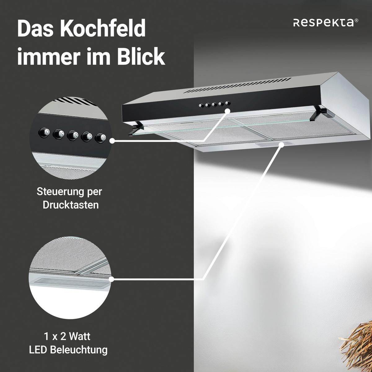 Dusntabzugshaube Respekta Schwarz/Edelstahl B: 60 cm Led - Edelstahlfarben/Schwarz, Trend, Glas/Metall (60/13/50,3cm) - Respekta