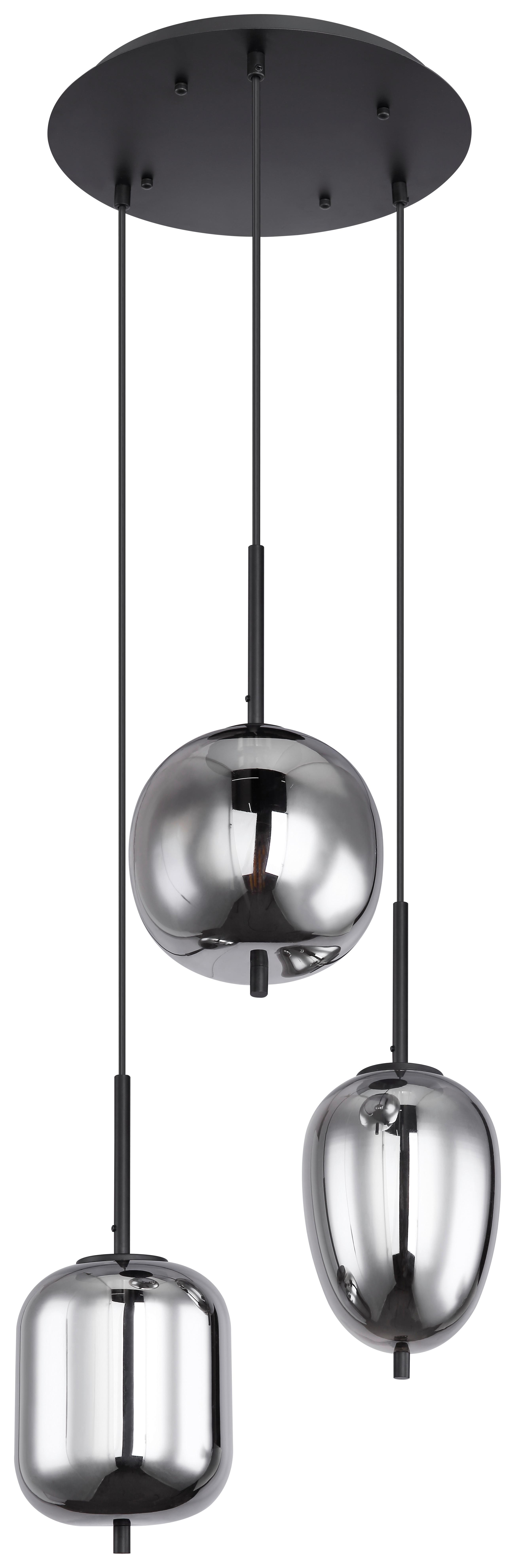 Hängeleuchte Blacky H: 120 cm 3-Flammig, mit Rauchglas - Schwarz, Design, Glas/Metall (46/120cm) - Globo