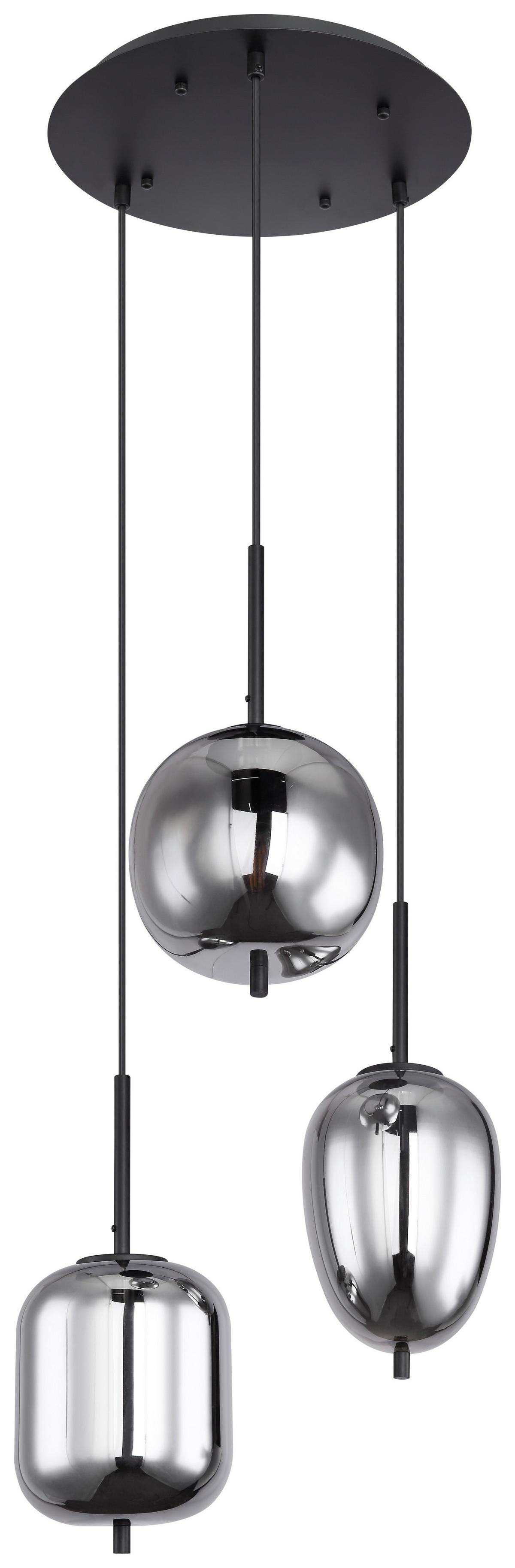 Hängeleuchte Blacky H: 120 cm 3-Flammig, mit Rauchglas - Schwarz, Design, Glas/Metall (46/120cm) - Globo