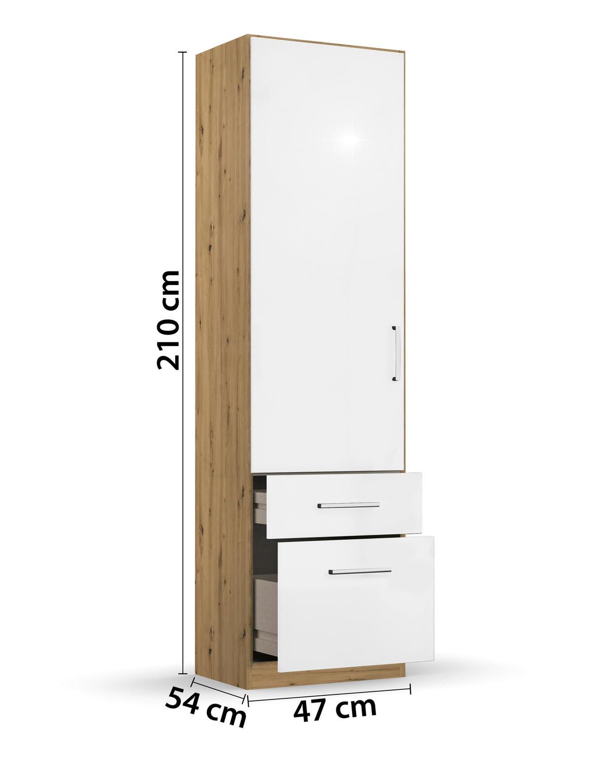 Drehtürenschrank 47 Cm Berlin Eiche Dekor/weiß - Weiß Hochglanz/Eiche Artisan, MODERN, Holzwerkstoff (47/197/54cm) - Rauch Möbel