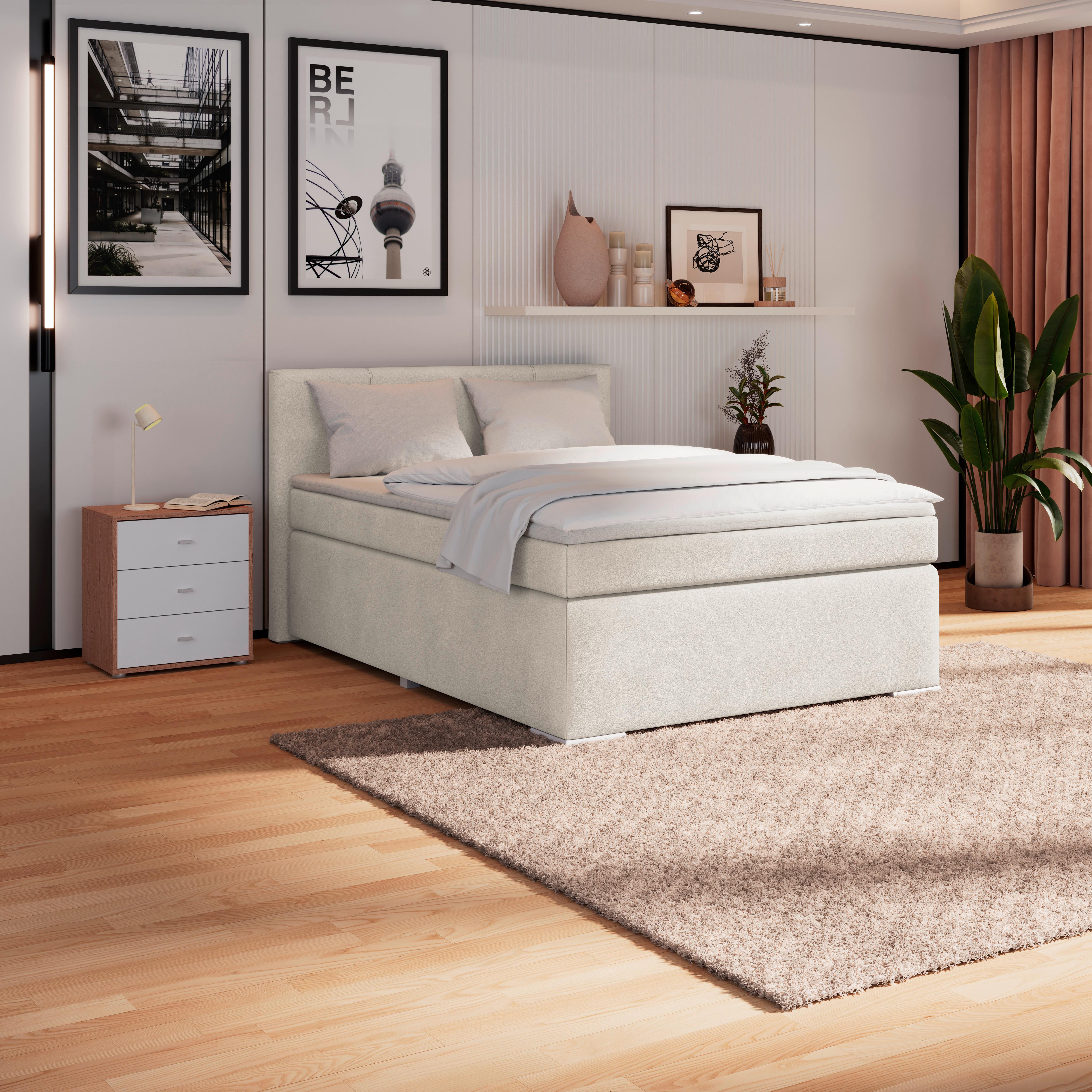 Boxspringbett Mira 1 120x200 - Creme, Basics, Holz/Kunststoff (120/200cm)