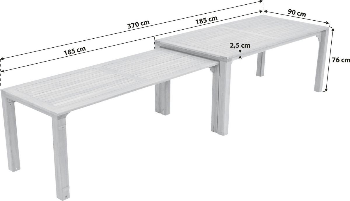 Gartentisch Flex Holz L: 185-370 cm - Braun, KONVENTIONELL, Holz (185/90/76cm) - Gardenson