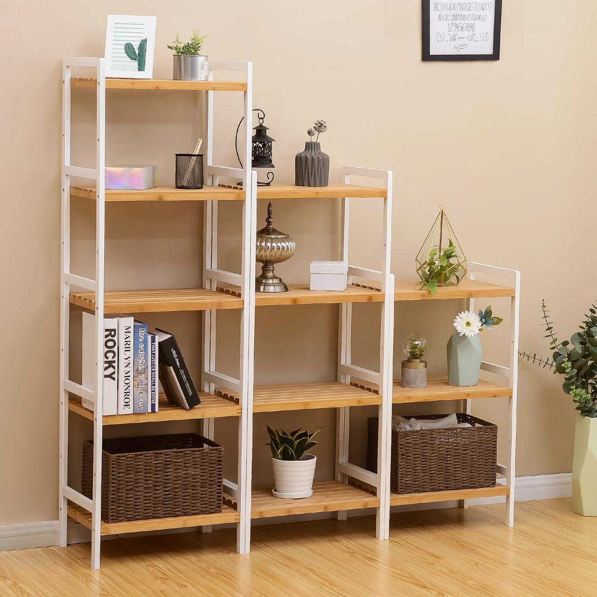 Bamboo Shelf Naturfarben/Weiß B: 45 cm - Weiß/Naturfarben, Basics, Naturmaterialien (45/142/31,5cm)