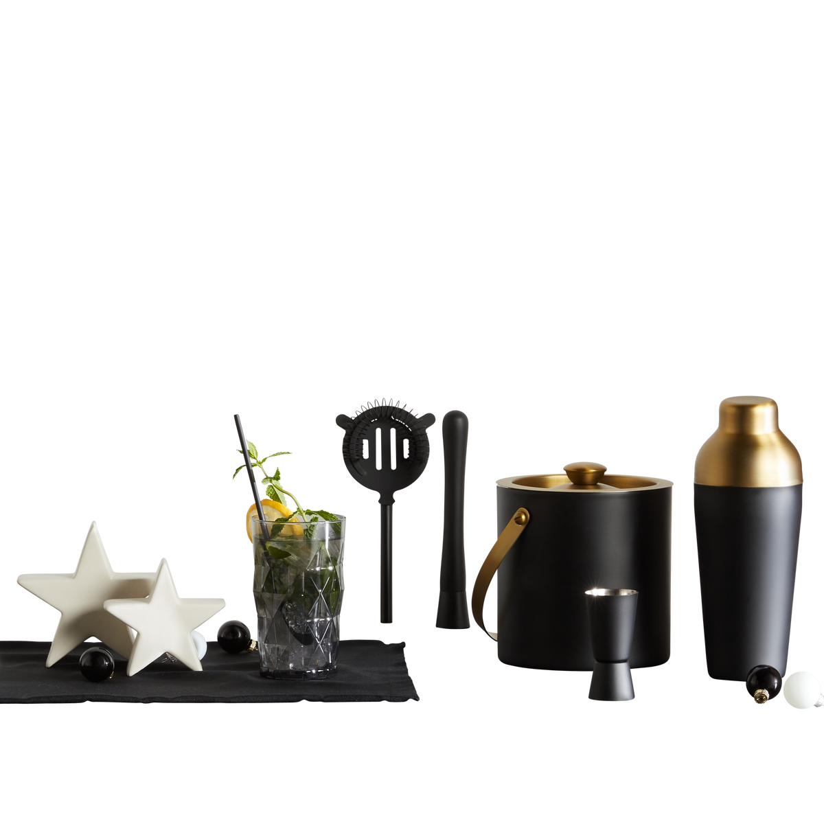 SADA NA PRÍPRAVU KOKTAILOV GLAMOUR - čierna/zlatá, Modern, kov/plast - Premium Living