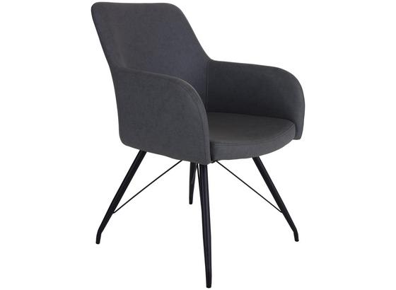 Armlehnstuhl Perla Dunkelgrau Lederlook Gepolstert - Dunkelgrau/Schwarz, KONVENTIONELL, Textil/Metall (58/88/60cm) Armlehnstuhl Perla Dunkelgrau Lederlook Gepolstert - Dunkelgrau/Schwarz, KONVENTIONELL, Textil/Metall (58/88/60cm)