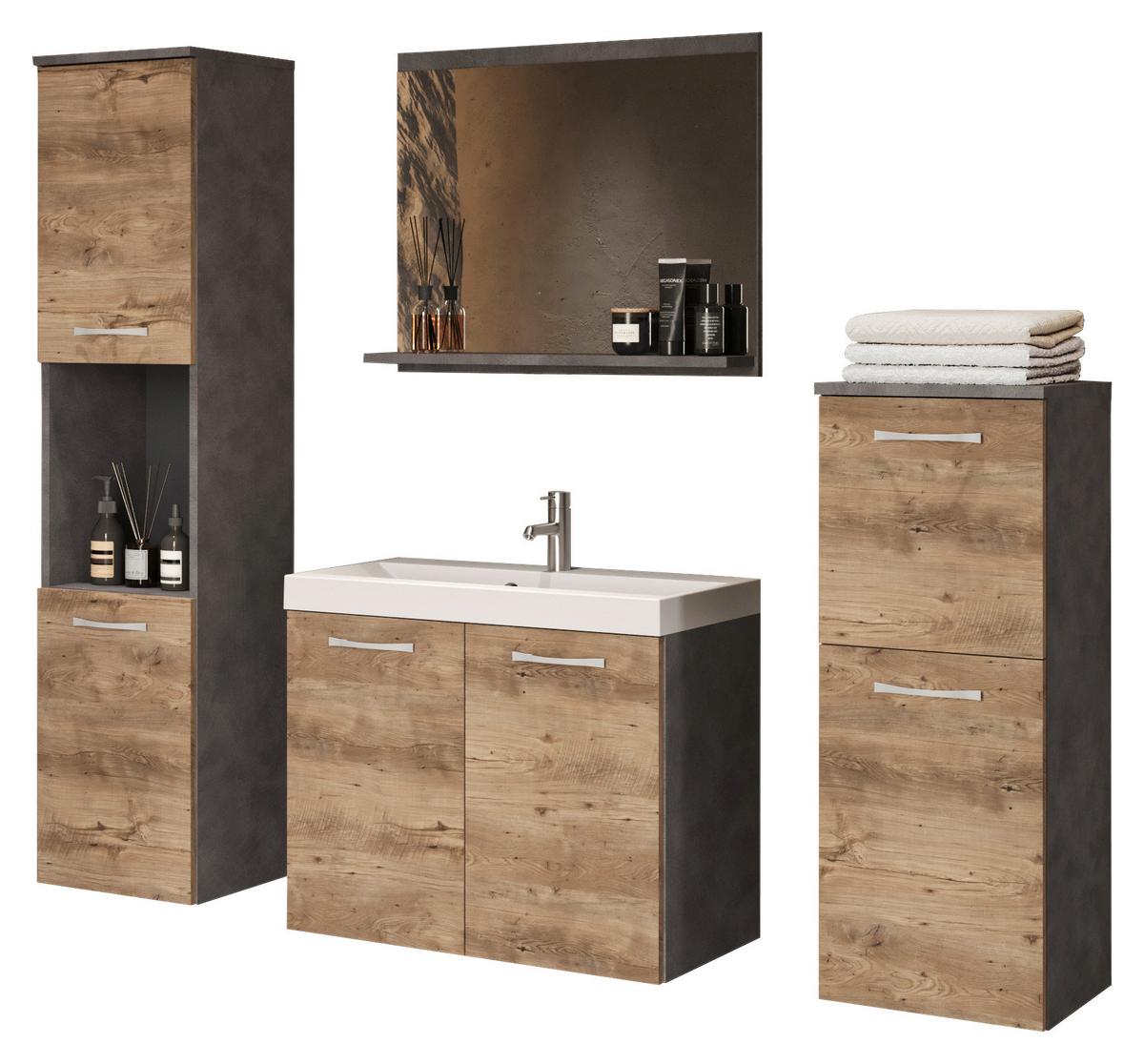 Badezimmer Malo-Matera5-Teilig Kastanieeiche/Anthrazitb:120cm - Kastanieneichefarben/Anthrazit, LIFESTYLE, Keramik/Holzwerkstoff (120/132,8/30,2cm) - P & B