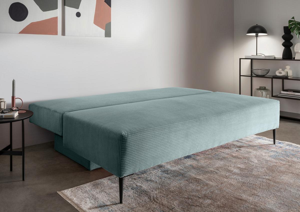 Schlafsofa Petri Hellblau Cord, Rücken Echt B: 198 cm - Schwarz/Hellblau, MODERN, Textil (198/90/100cm) - Livetastic