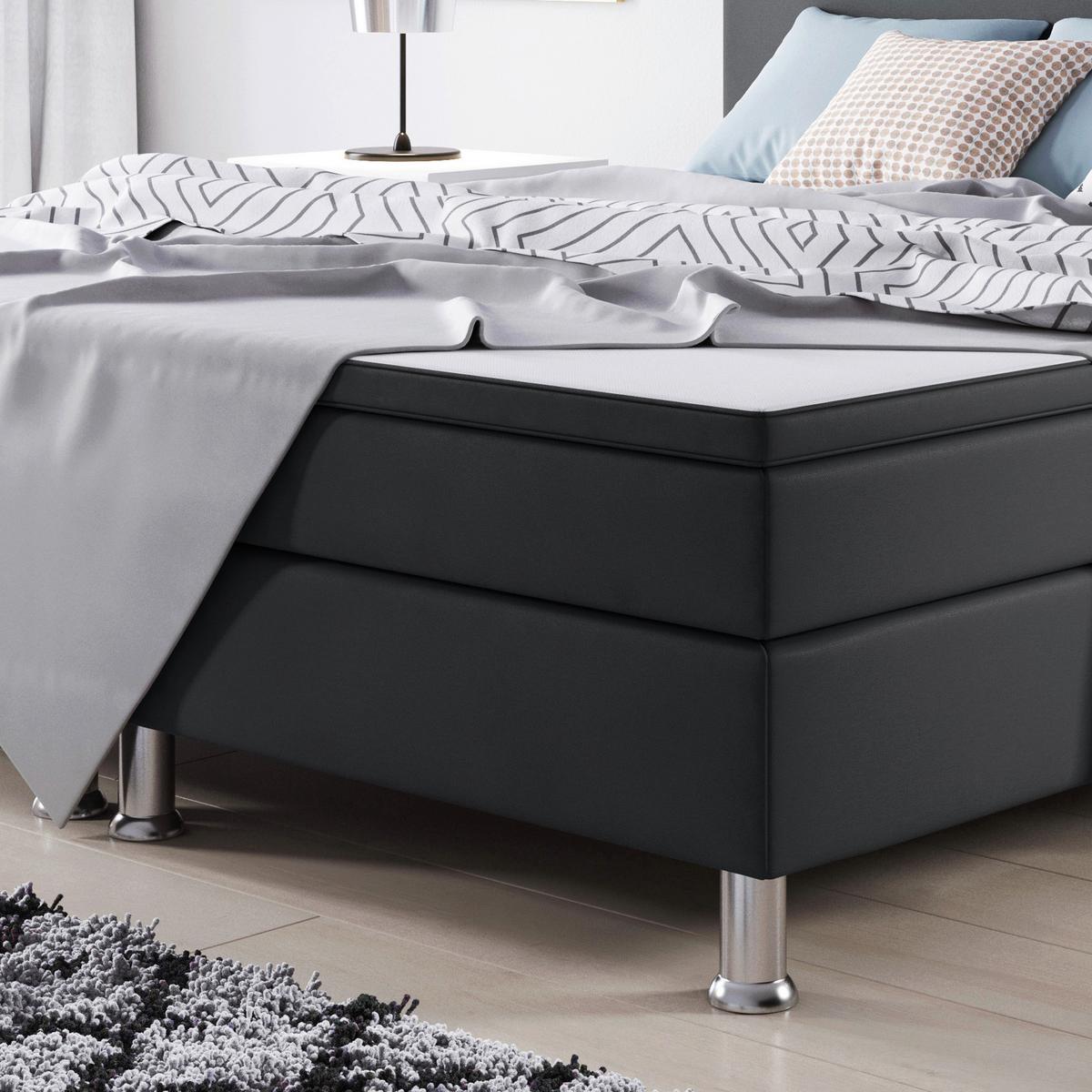 Boxspringbett mit Topper 180x200 cm Jump - Anthrazit/Silberfarben, KONVENTIONELL, Textil (180/200cm) - MID.YOU