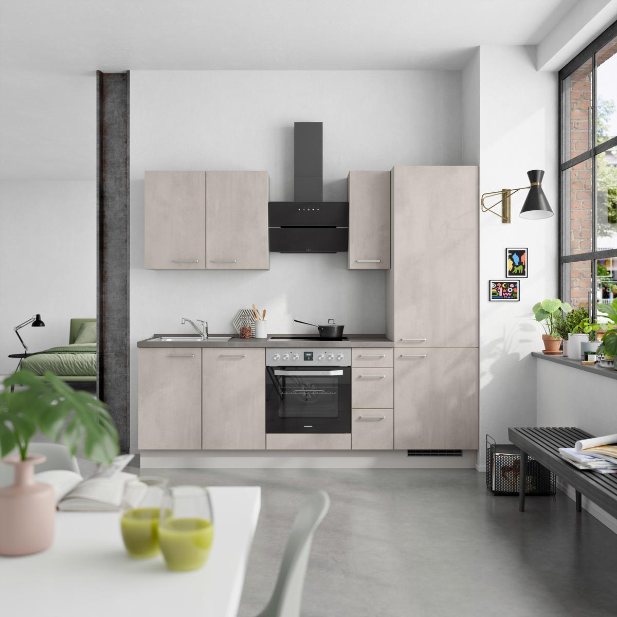 Kuchynská linka 240cm, šedý betón/ kamenná šedá - sivá/farba ušľachtilej ocele, Modern, kov/kompozitné drevo (240cm) - Nobilia