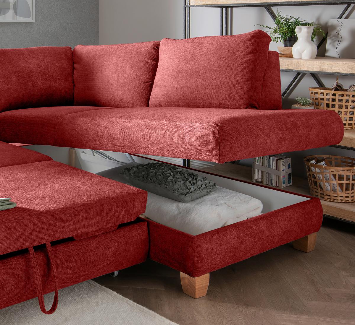 Eckschlafsofa Positano, Rot S: 261x206 Cm - Wildeiche/Rot, MODERN, Textil (261/206cm) - Livetastic