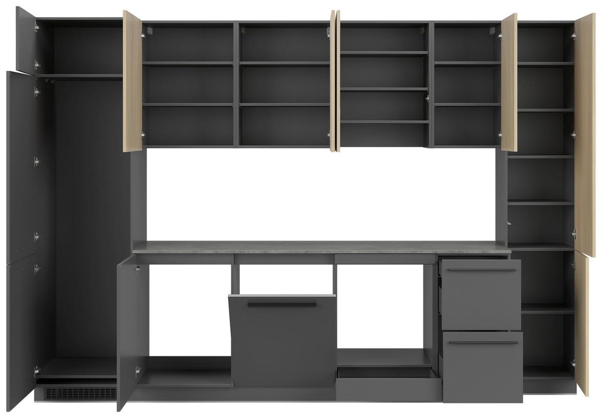 Kuchynský blok MILINO MEDIUM vrát.obkladu a LED regálu - čierna/grafitová, Basics, kompozitné drevo/plast (330/230/60cm) - Visiona