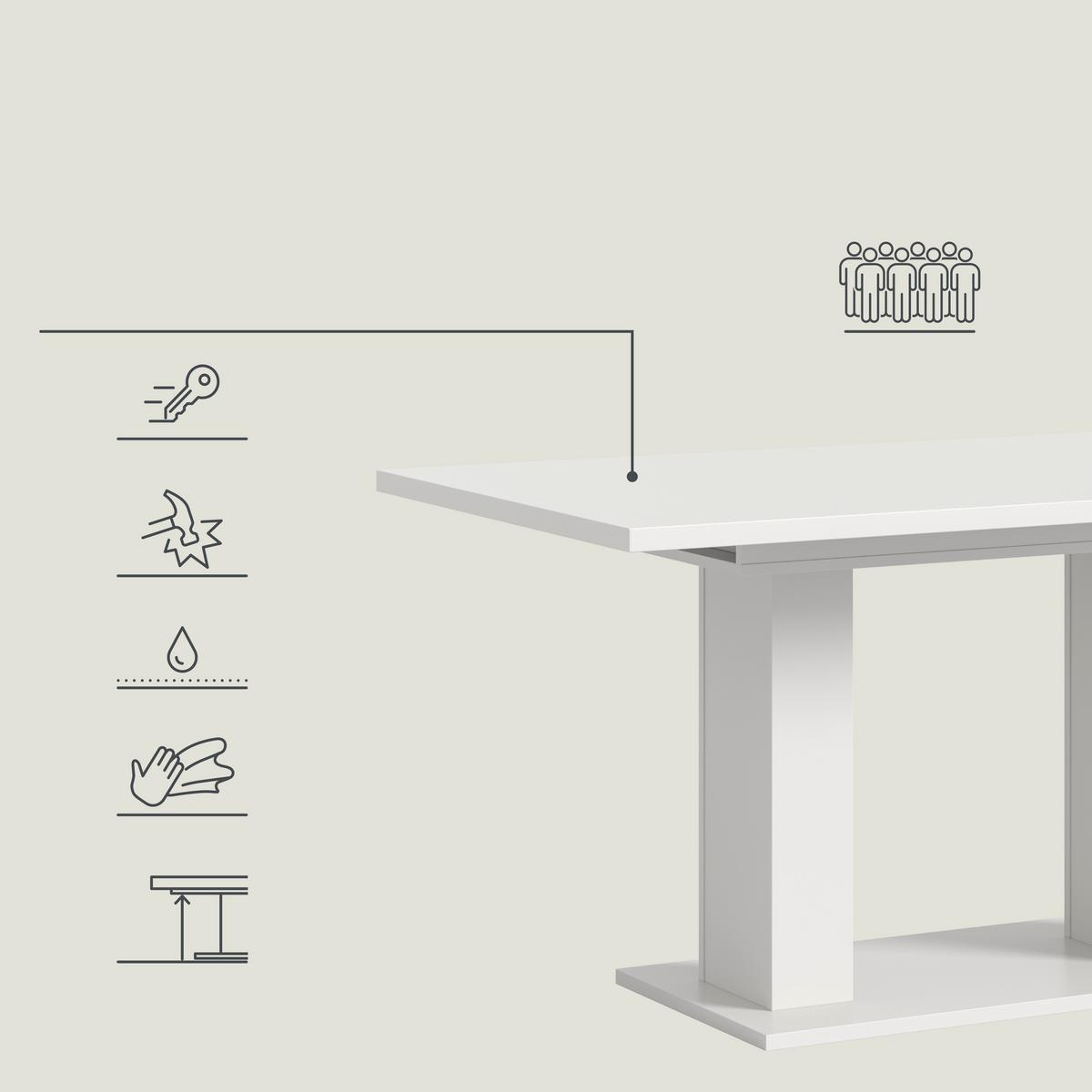 Ausziehtisch Marlon 150 Az Melamin Weiß, B:150-190 Cm - Weiß, KONVENTIONELL, Holzwerkstoff (150-190/90/76cm) - MID.YOU