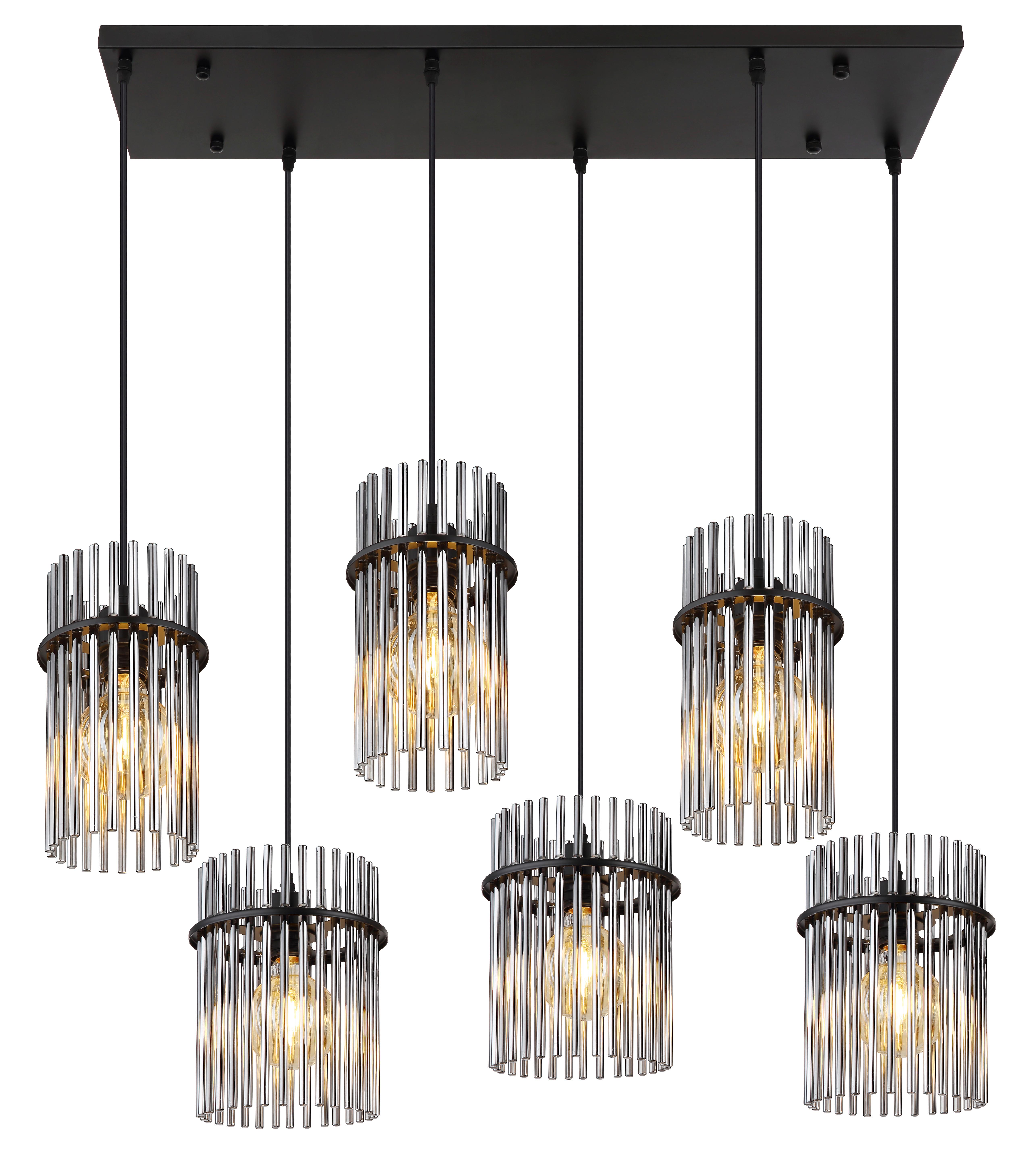 Hängeleuchte 15698-6h Gorley - Schwarz/Grau, Basics, Glas/Kunststoff (92,5/35,5/125cm) - Globo