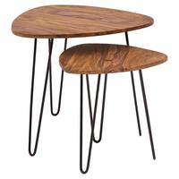 Beistelltisch 2-Teilig Mit Echtholz, Sheesham/Schwarz - Sheeshamfarben/Schwarz, Design, Holz/Metall (60/56/60cm) - MID.YOU
