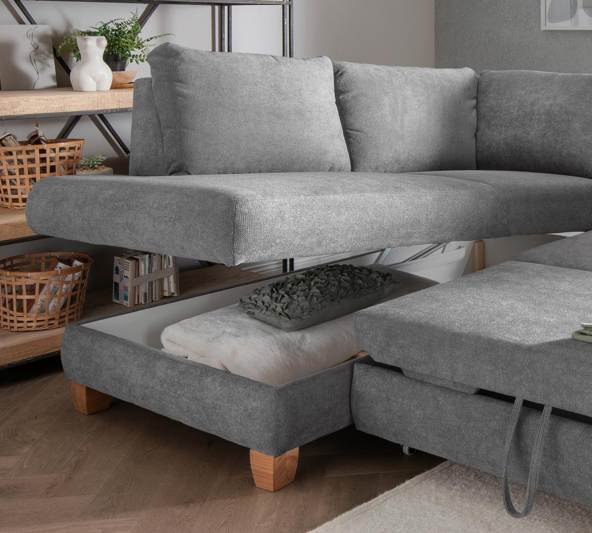 Eckschlafsofa Positano, Grau S: 206x261 Cm - Wildeiche/Grau, MODERN, Textil (206/261cm) - Livetastic