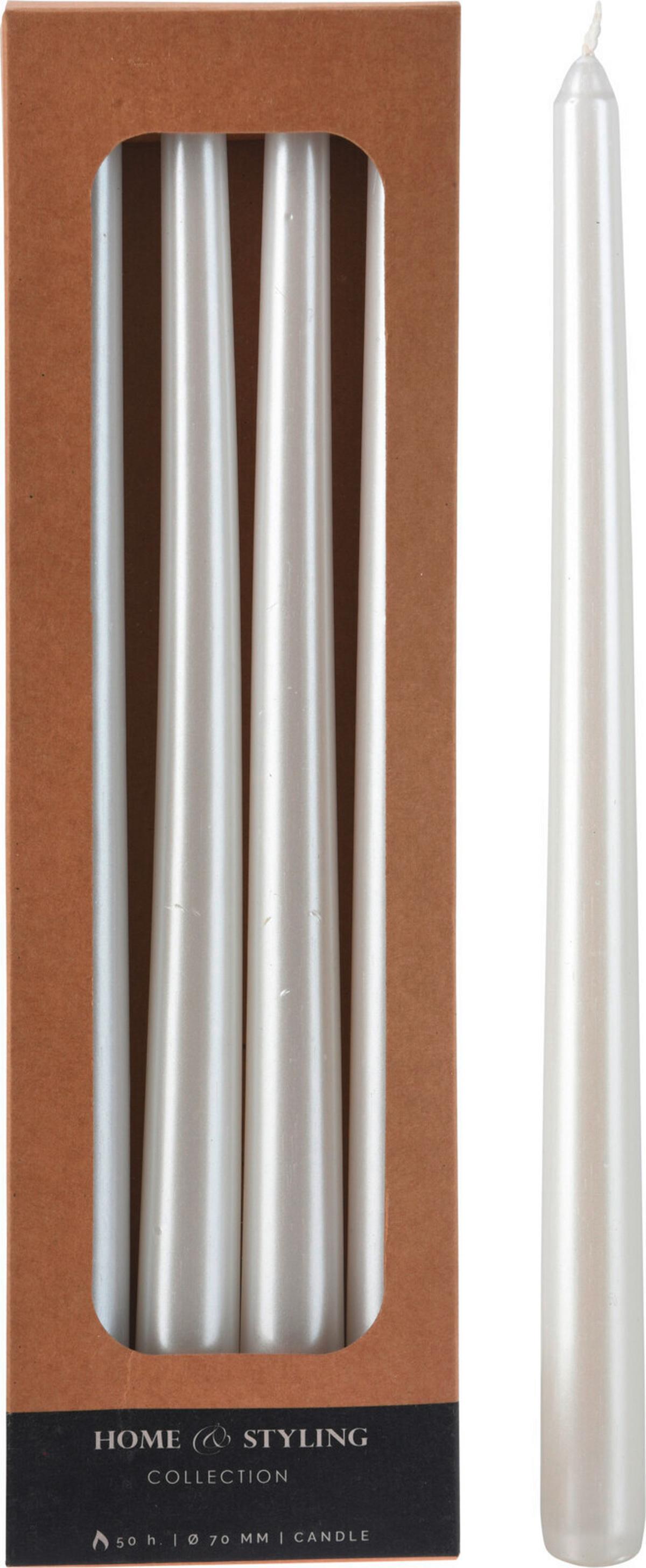 Stabkerzenset Weiß - Weiß, Basics, Naturmaterialien (9,4/2,6/30,6cm)