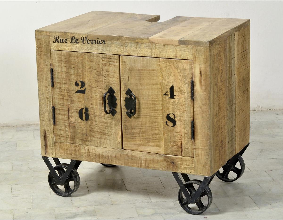 Unterschrank Echtholz Brion B: 66 Cm, Mangoholz - Schwarz/Naturfarben, Basics, Holz (66/61/43cm) - MID.YOU