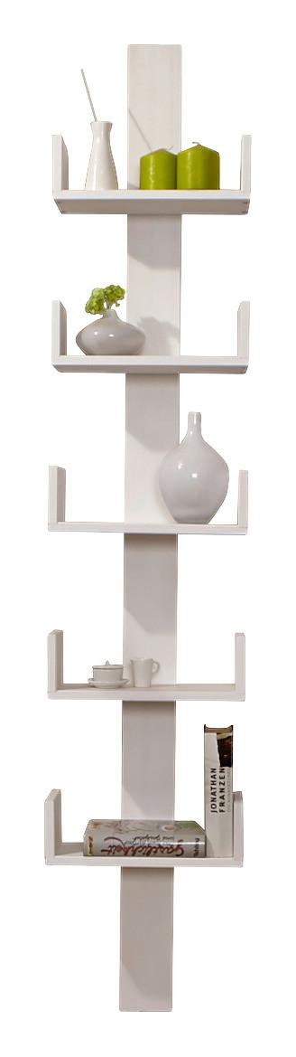 Wandregal Pepe B: 35 cm Weiß Kiefer Massiv 5 Fächer - Weiß, Natur, Holz (35/180/17cm) - MID.YOU