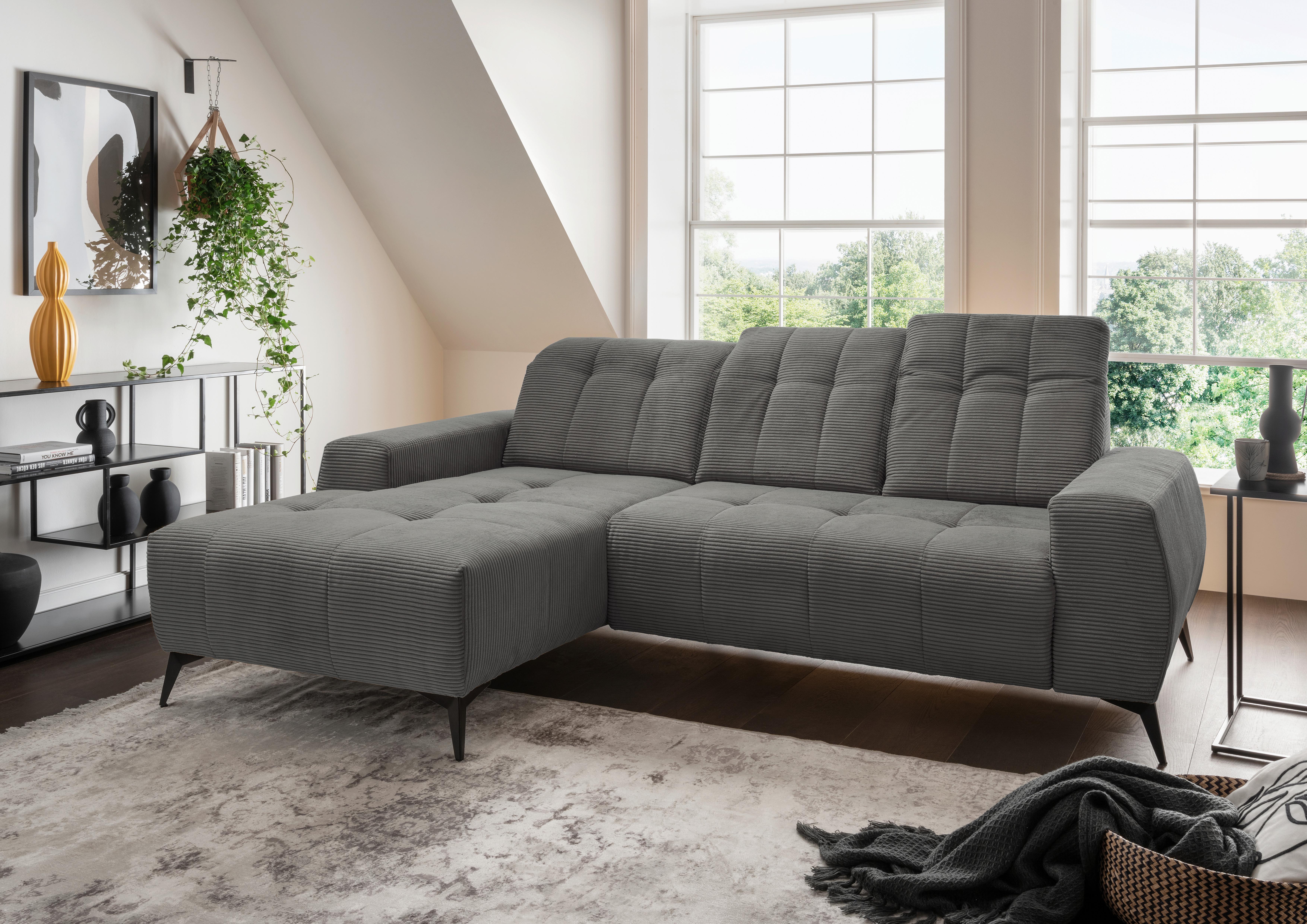Ecksofa mit USB Anschluss Sano, Grau, S: 258x180 cm - Schwarz/Grau, MODERN, Textil (258/180cm) - Livetastic