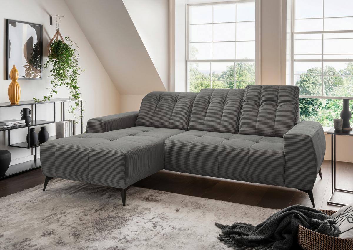 Ecksofa Mit Usb Anschluss Sano, Grau, S: 258x180 Cm - Schwarz/Grau, MODERN, Textil (258/180cm) - Livetastic