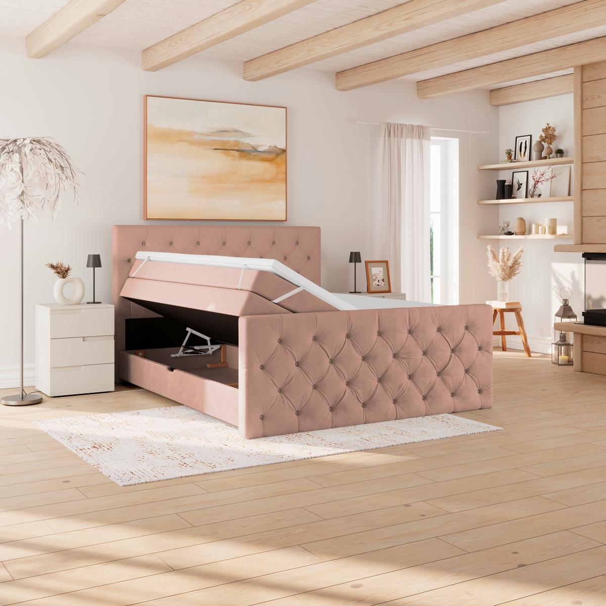 Boxspringbett Elio Altrosa 160x200 cm H3 - Beige/Schwarz, ROMANTIK / LANDHAUS, Textil (160/200cm) - James Wood