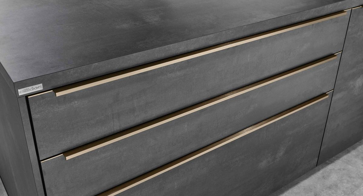 Einbauküche Schwarzbeton Planbar In Schwarzbeton - Dunkelgrau/Schwarz, MODERN, Holzwerkstoff - Vertico