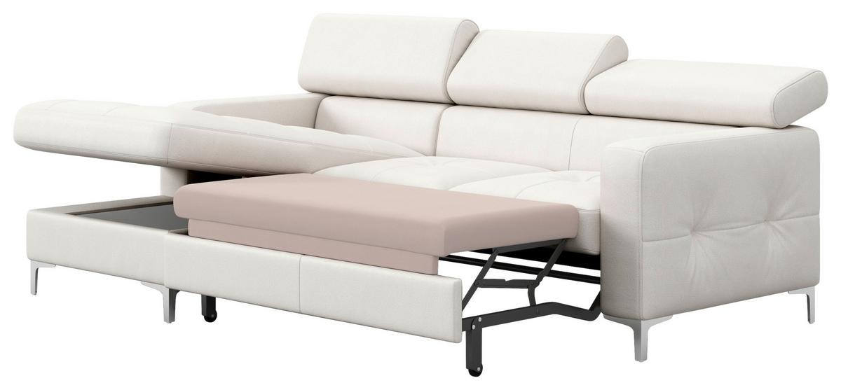 Ecksofa Mit Schlaffunktion Sammy Hellgrau Leder - Chromfarben/Hellgrau, Design, Leder (168/227cm) - Livetastic