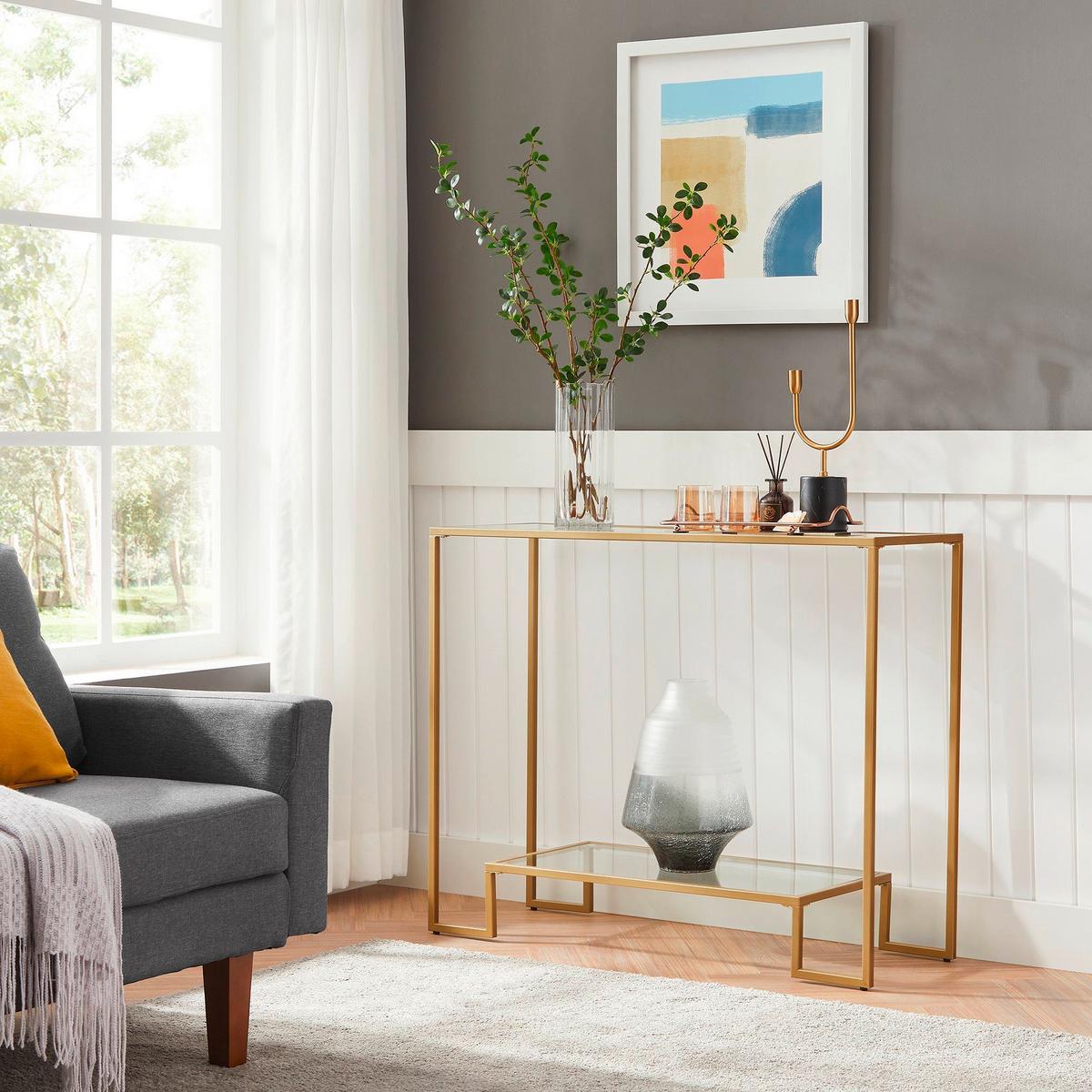 Konsolentisch B: 100 cm Goldfarben - Goldfarben, Trend, Glas/Metall (100/35/80cm) - Boxxx