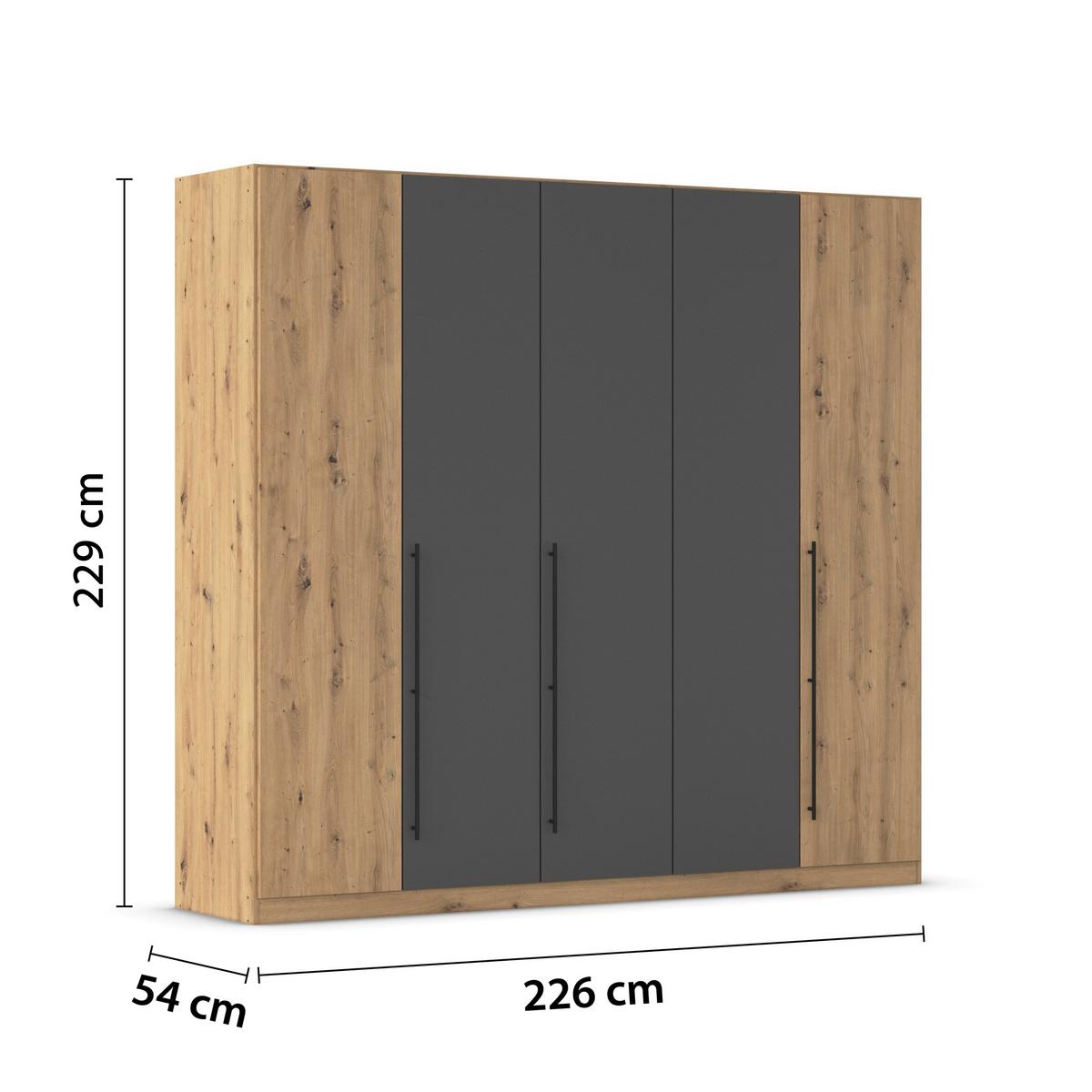 Kleiderschrank Safari B: 226 cm - Eiche Artisan/Grau, KONVENTIONELL, Holzwerkstoff (226/229/54cm)