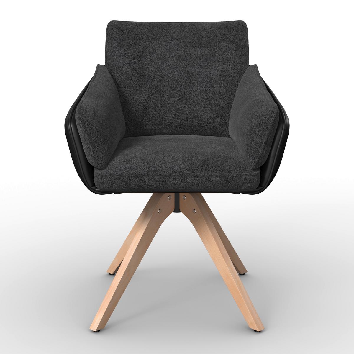 Židle s područkami Alja, tmavě šedá - tmavě šedá/barvy buku, Moderní, kov/dřevo (66/89/62cm) - Bessagi Home