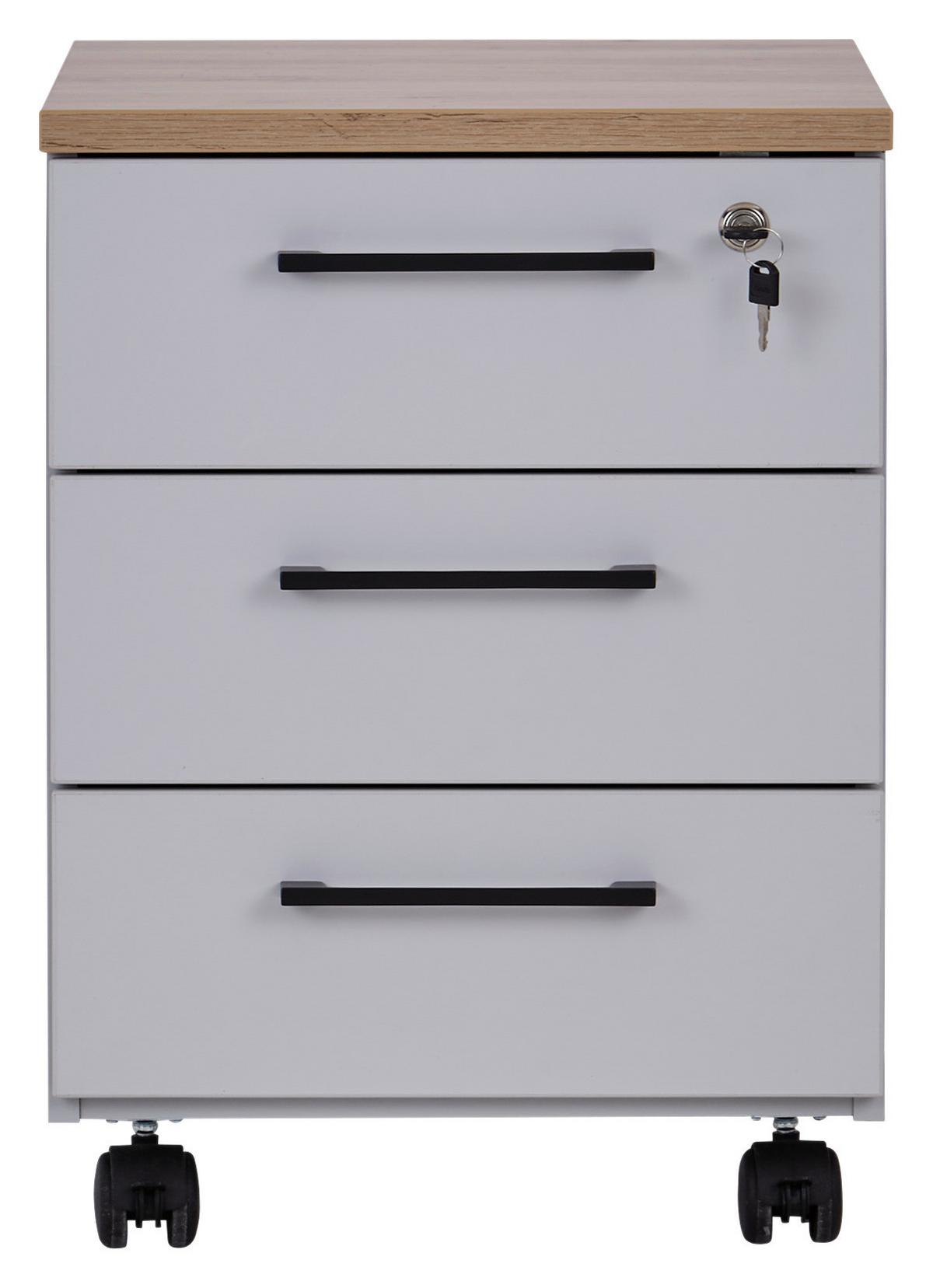 Görgős Konténer Kontor - tölgyfa/szürke, Modern, faalapú anyag (43/58.4/55.3cm)