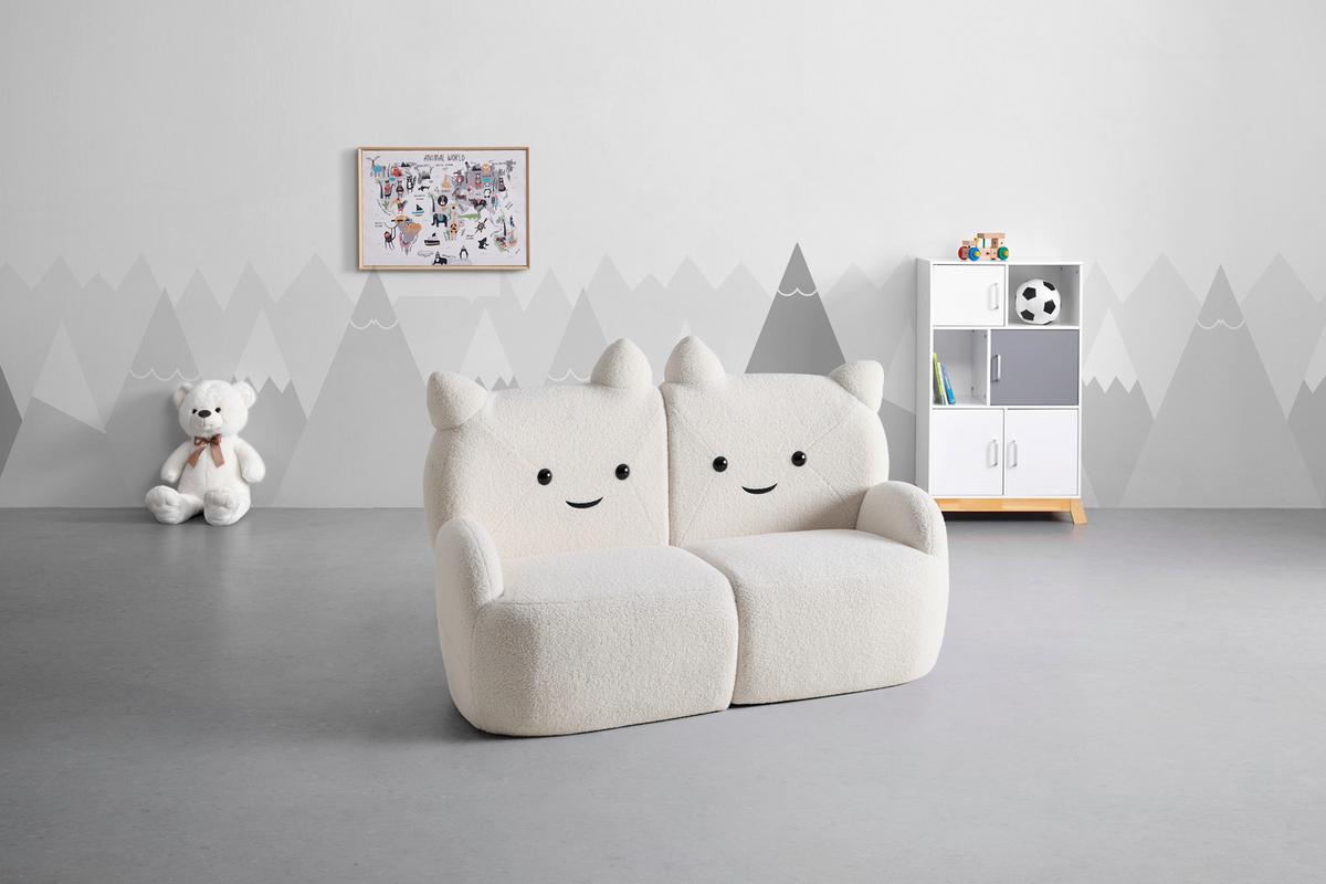Pohovka KITTI, bílá tkanina TEDDY - bílá, Romantický / Rustikální, dřevo/textil (121/42/78cm) - Premium Living