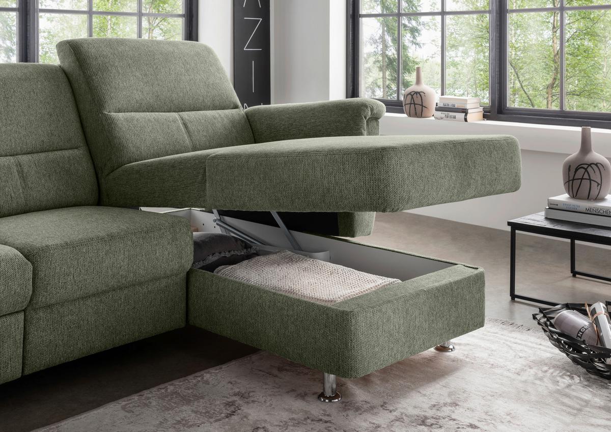 Ecksofa Mit Stauraum Parole Grün Chenille - Chromfarben/Grün, MODERN, Textil (231/165cm) - Livetastic
