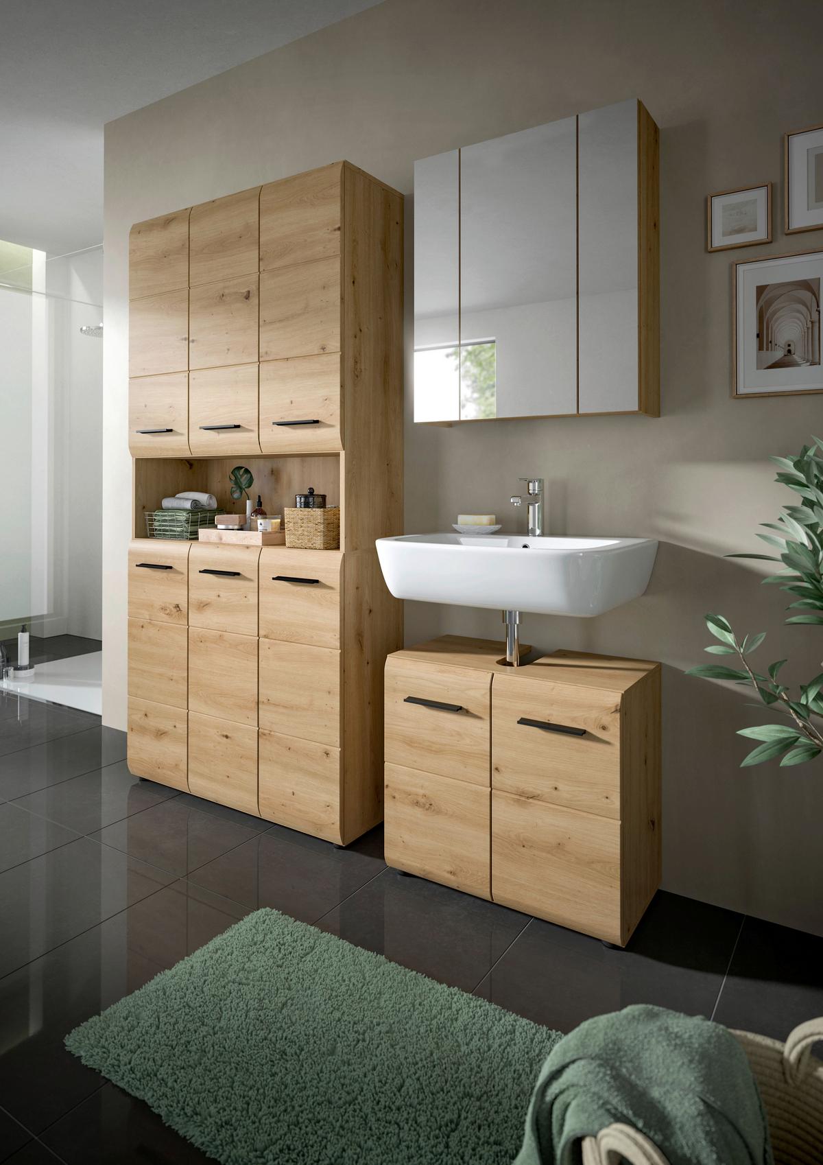 Badezimmer Ice Eiche Artisan Dekor B: 150cm - Schwarz/Eiche Artisan, Basics, Holzwerkstoff (150cm) - MID.YOU