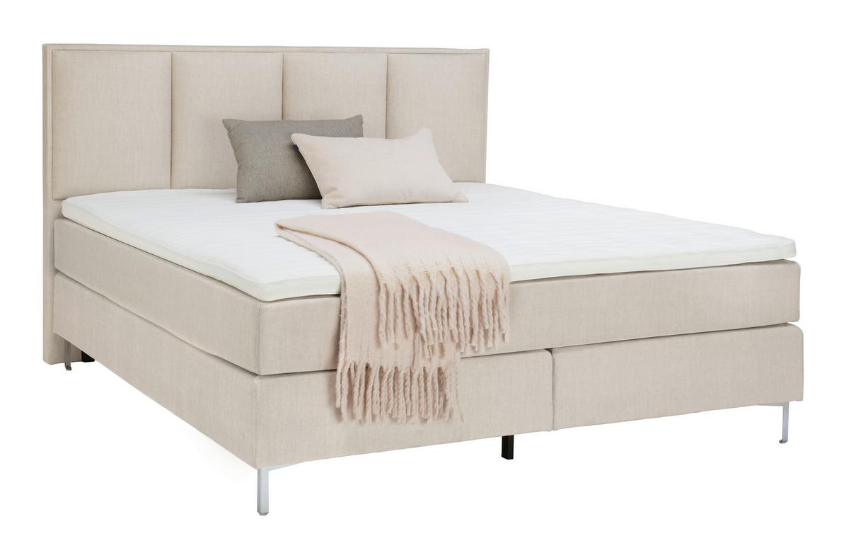 Boxspringbett Mit Topper 180x200 Cm Graz, Creme - Creme/Alufarben, MODERN, Textil (180/200cm) - MID.YOU