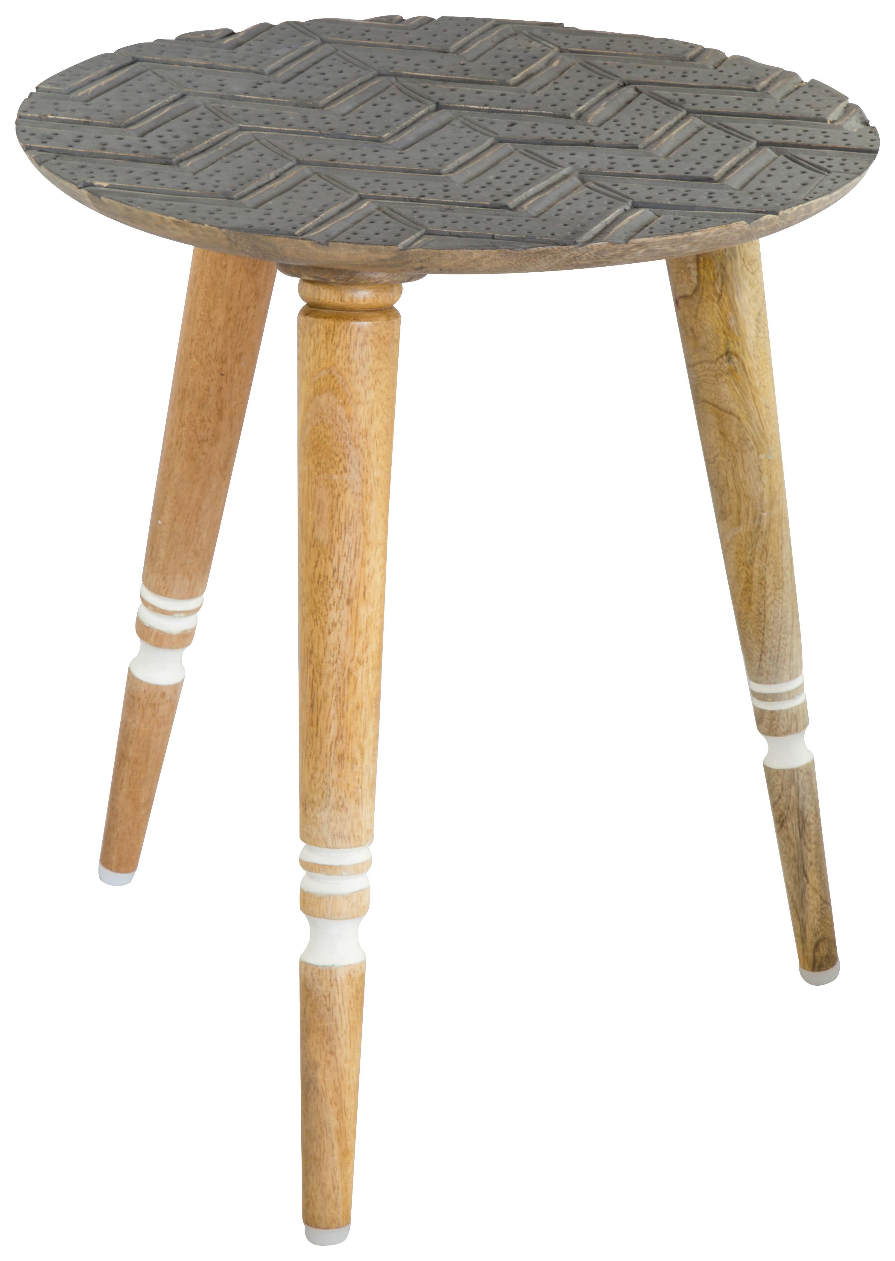 Beistelltisch mit Geschnitzter Platte Grau/Naturfarben/Weiß - Naturfarben/Weiß, Basics, Holz (40/45cm)