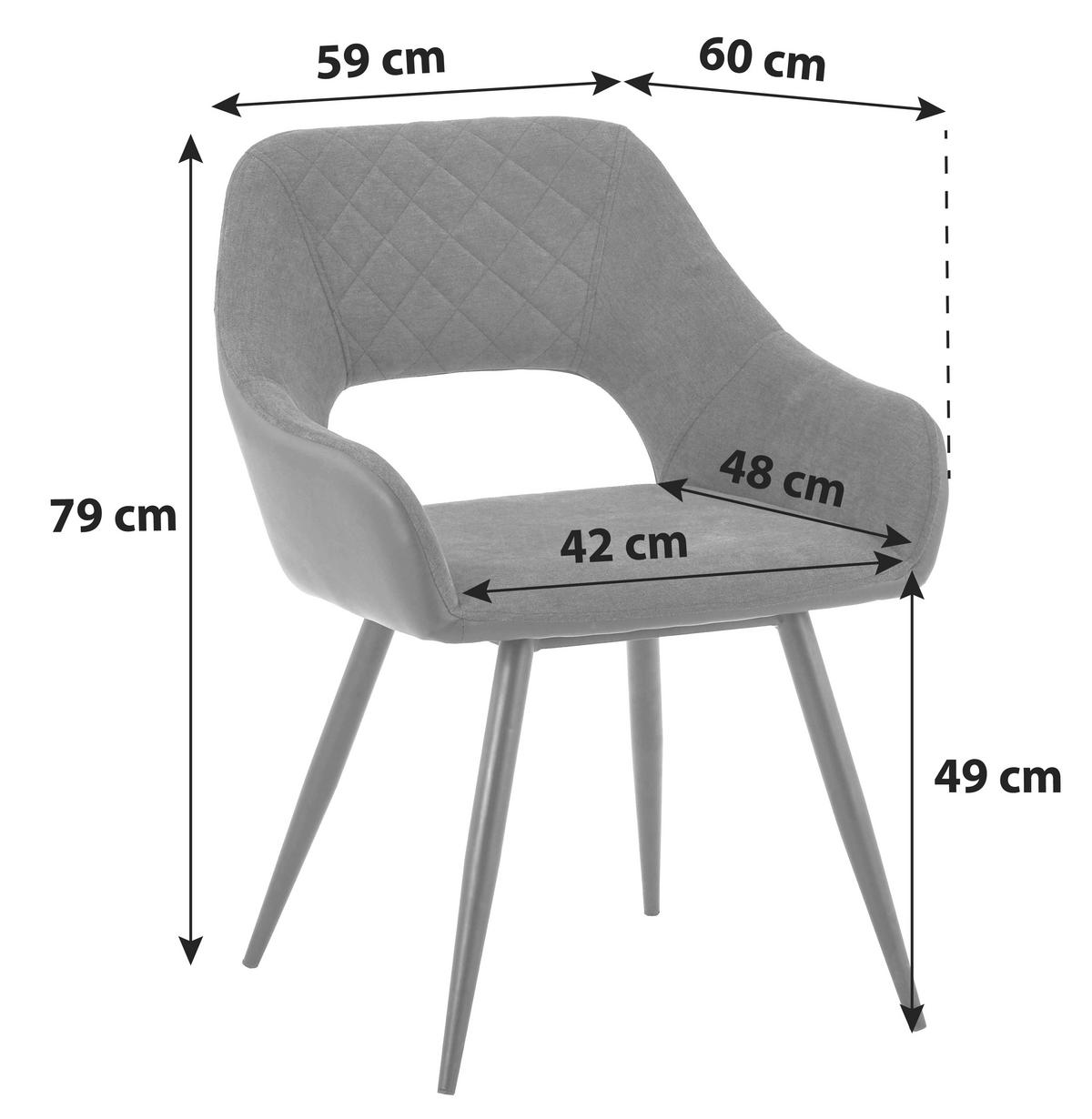 Armlehnstuhl Porto Anthrazit Lederlook Gepolstert 2er-Set - Anthrazit/Schwarz, MODERN, Textil/Metall (59/83/60cm) - MID.YOU