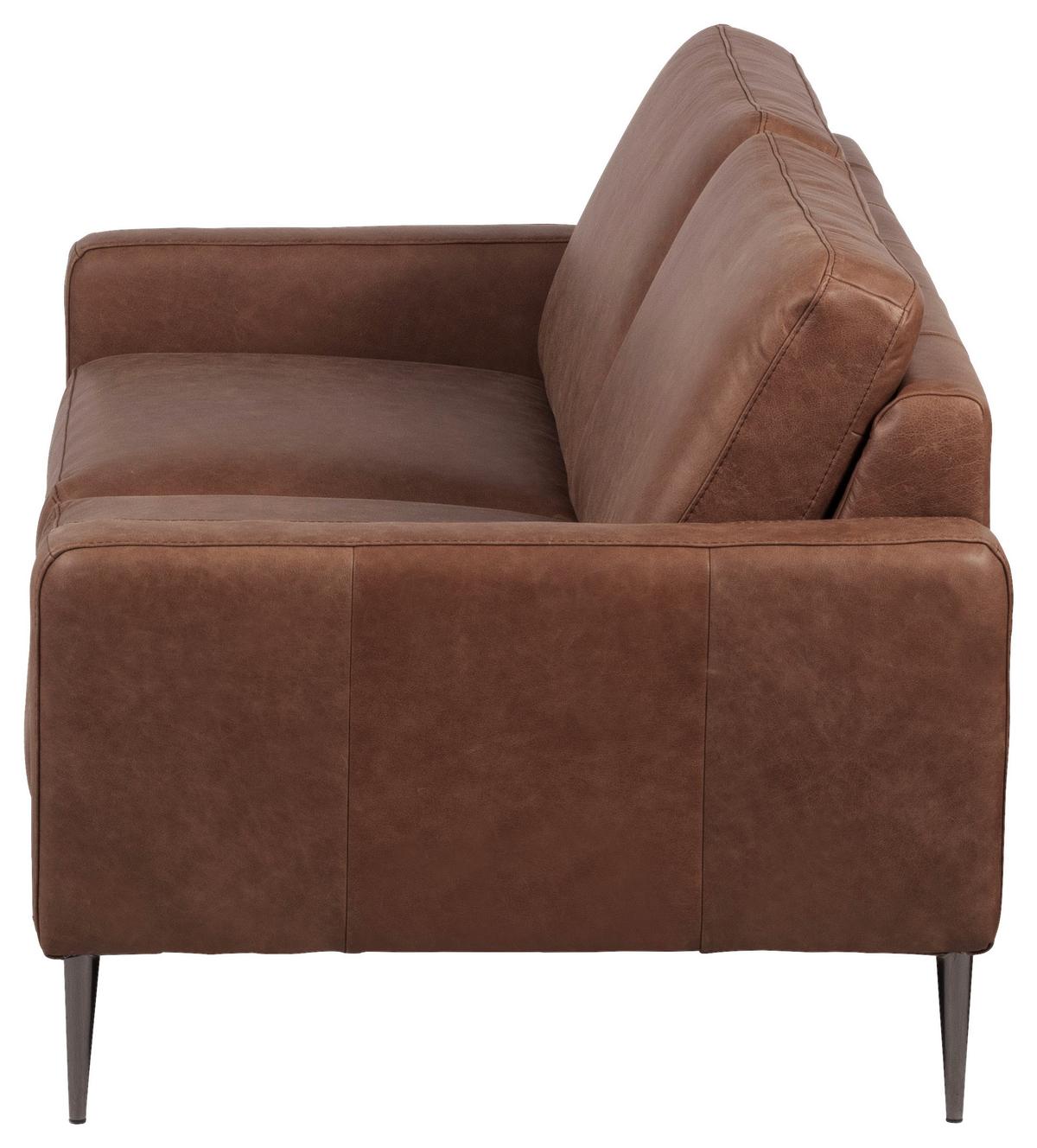 2-Sitzer-Sofa Spring, Dunkelbraun B: 157 cm - Dunkelbraun/Schwarzchrom, Design, Leder (157/85/92cm) - Livetastic