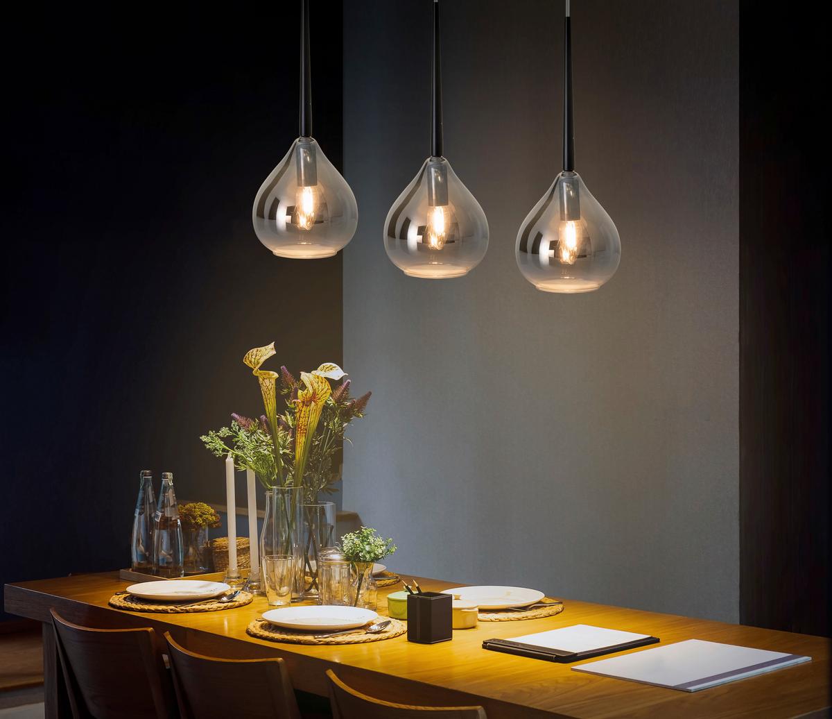 Hängeleuchte Vaso H: 136 cm 1-Flammig, Glasschirm - Anthrazit/Schwarz, Design, Glas/Kunststoff (136/16cm) - Näve