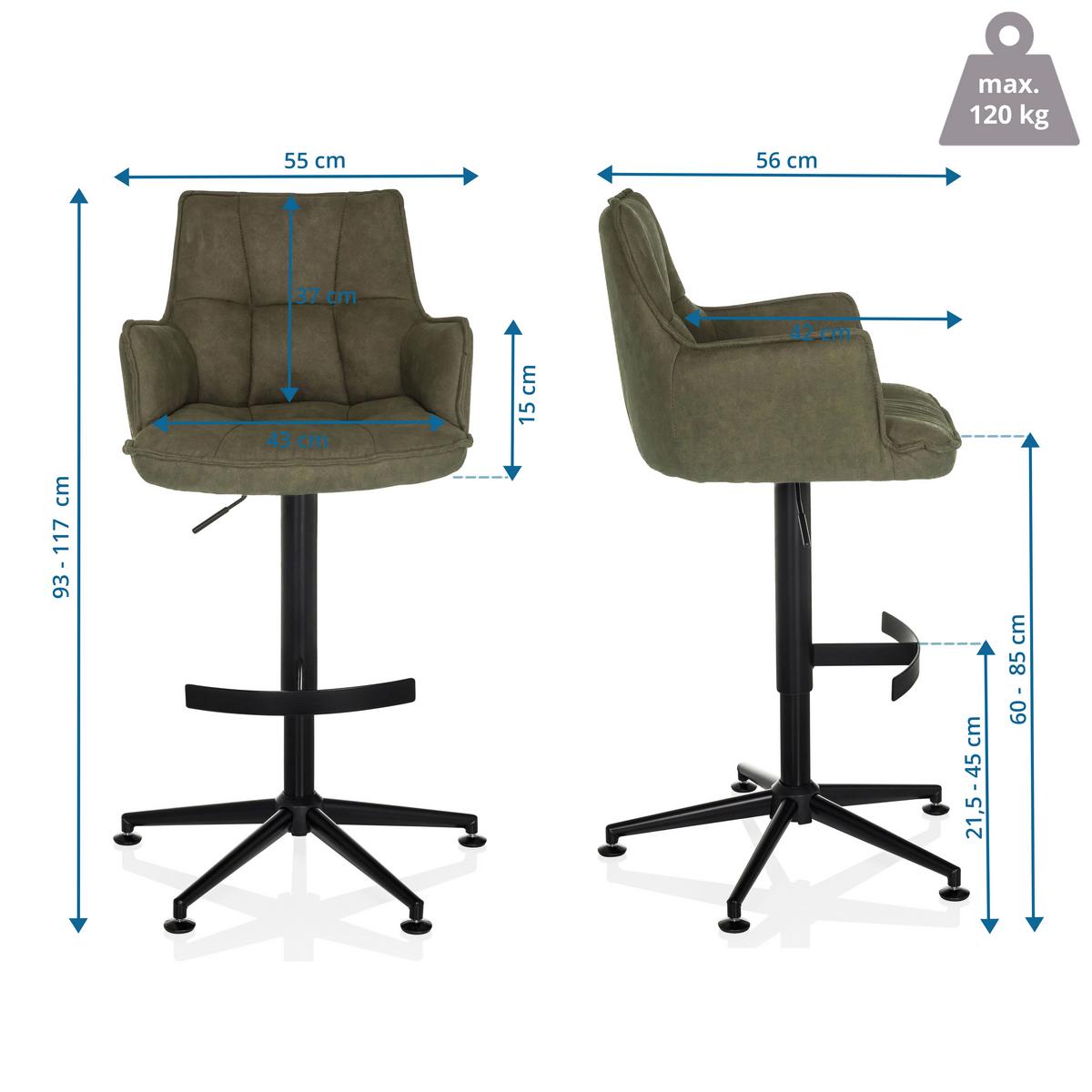 Barhocker Soalo Life High Grün B: 55 Cm - Schwarz/Grün, MODERN, Kunststoff/Textil (55/93/56cm) - MID.YOU