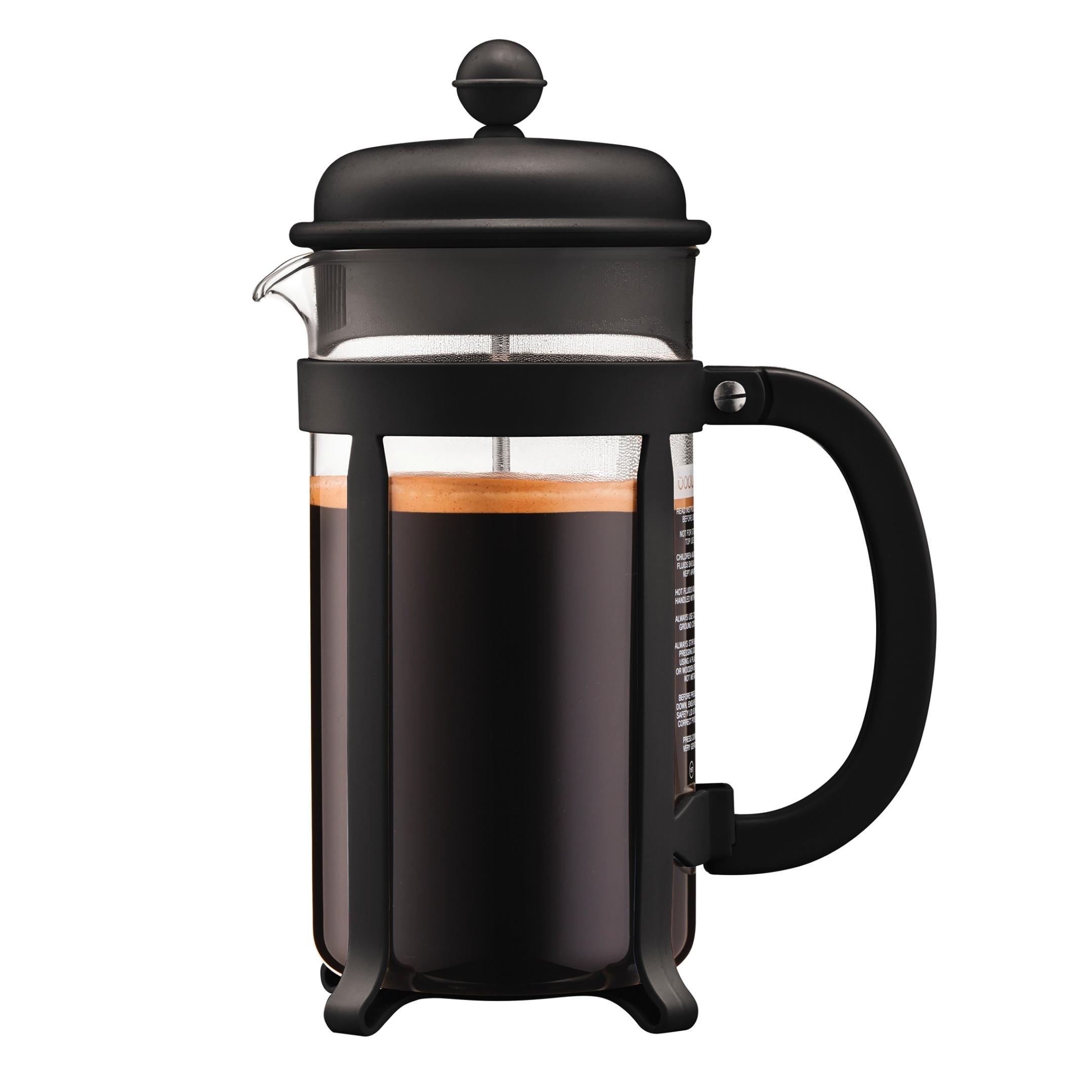 French press kanvica JAVA - priehľadné/čierna, Konventionell, kov/plast (11.2/24.5/9cm)