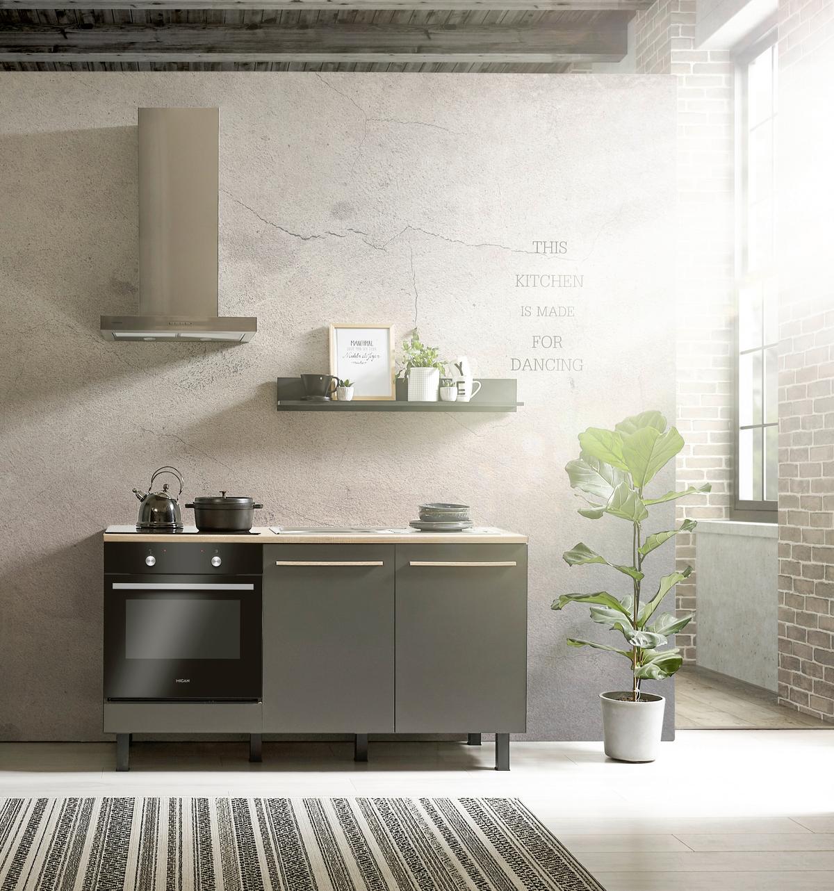Kuchynský blok BILBERRY bez spotrebičov, šírka 160 cm - antracitová/dub sonoma, Design, kompozitné drevo (160cm) - Carryhome