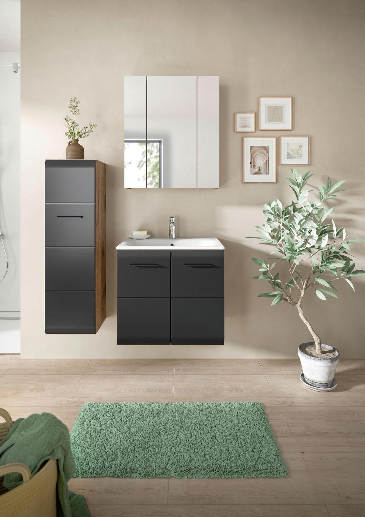 Kúpeľňa Ice 3-dielny. čierny/dub tmavy - čierna/tmavý dub, Basics, kompozitné drevo/plast (90cm) - MID.YOU