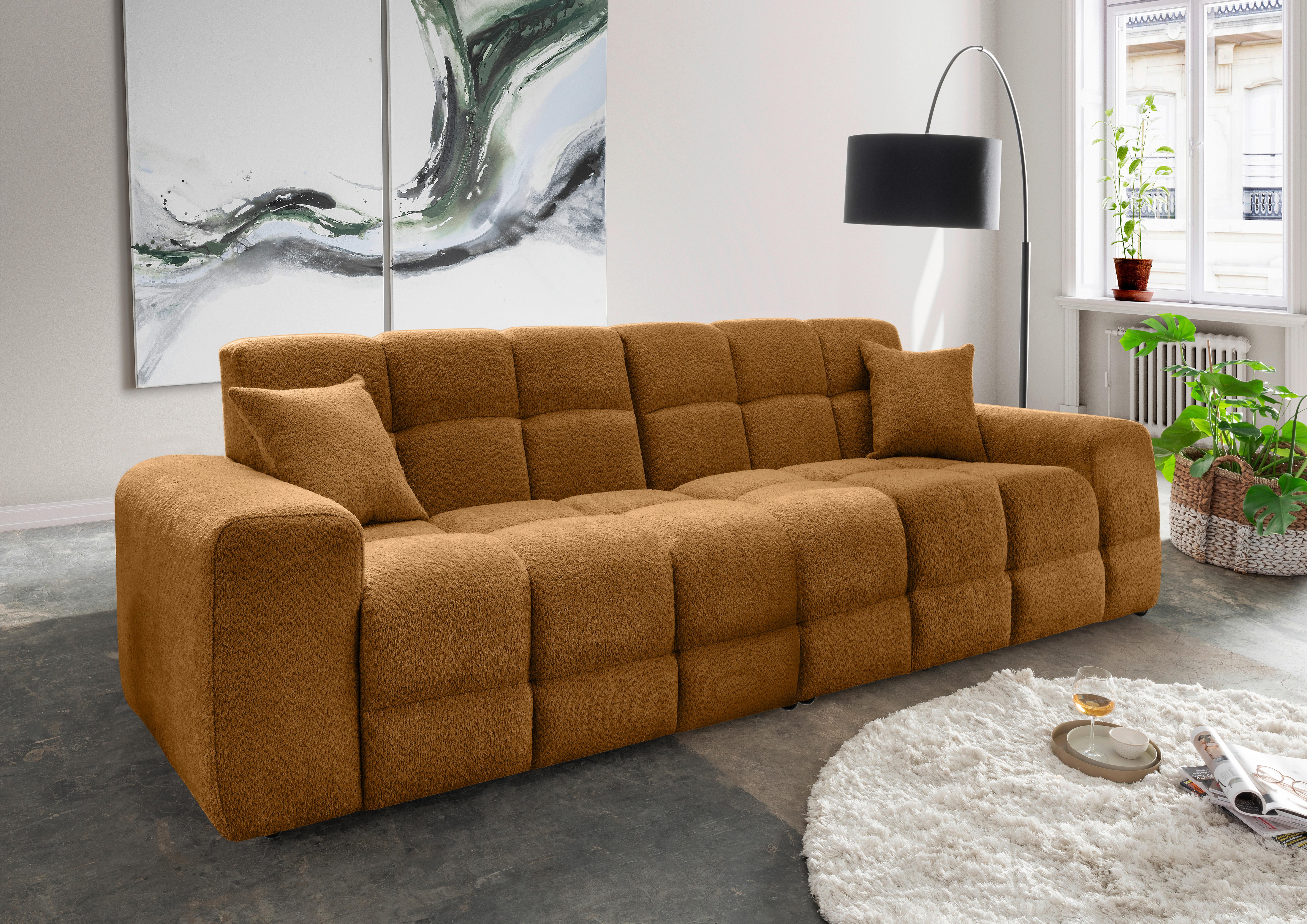 Viersitzer-Sofa Bosco, Goldfarben B: 300 cm - Goldfarben/Schwarz, MODERN, Textil (300/87/120cm) - Livetastic