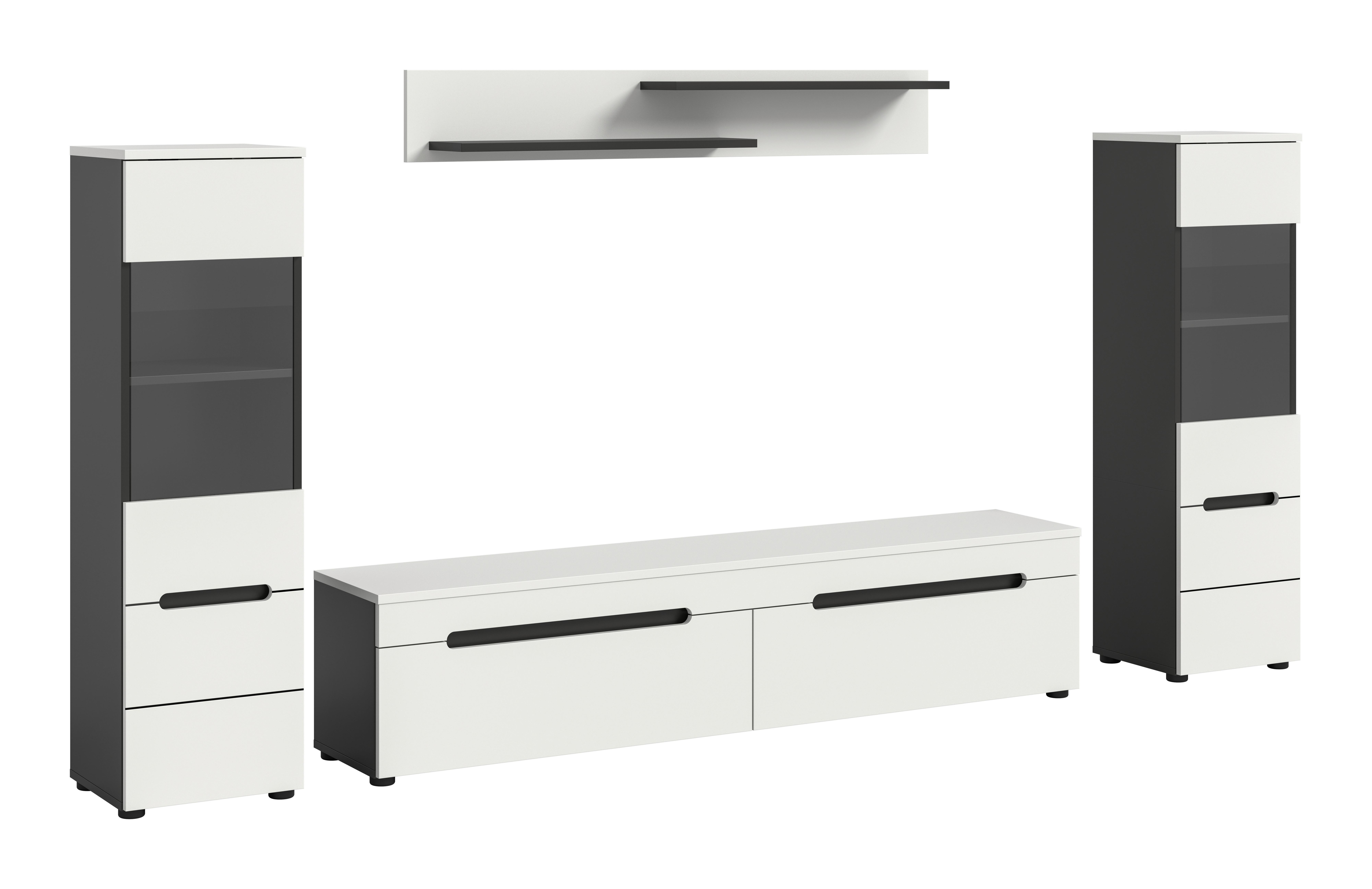 WOHNWAND Canu Weiß B: 272cm - Schwarz/Weiß, Design, Holzwerkstoff (272/141/33cm) - Livetastic