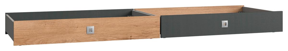 Ágyfiók Szett Liverpool - grafitszürke/tölgyfa színű, Design, műanyag/faalapú anyag (100/16/60cm) - MID.YOU