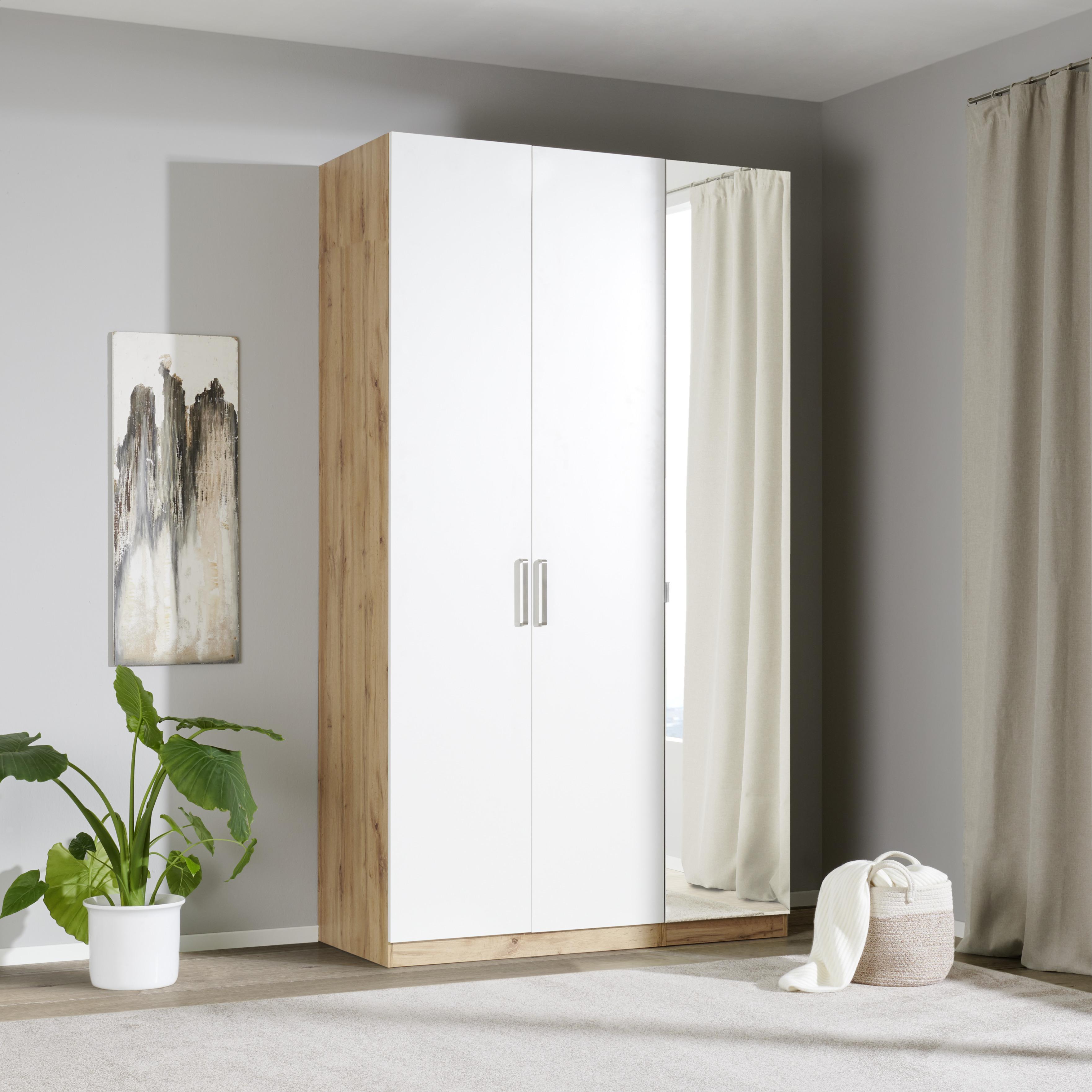 Skriňa So Zrkadlom Unit Bez Vybavania, Š. 136,7 Cm - farby ušľachtilej ocele/dub wotan, Moderný, kompozitné drevo/plast (136,7/210/58,3cm) - Ondega