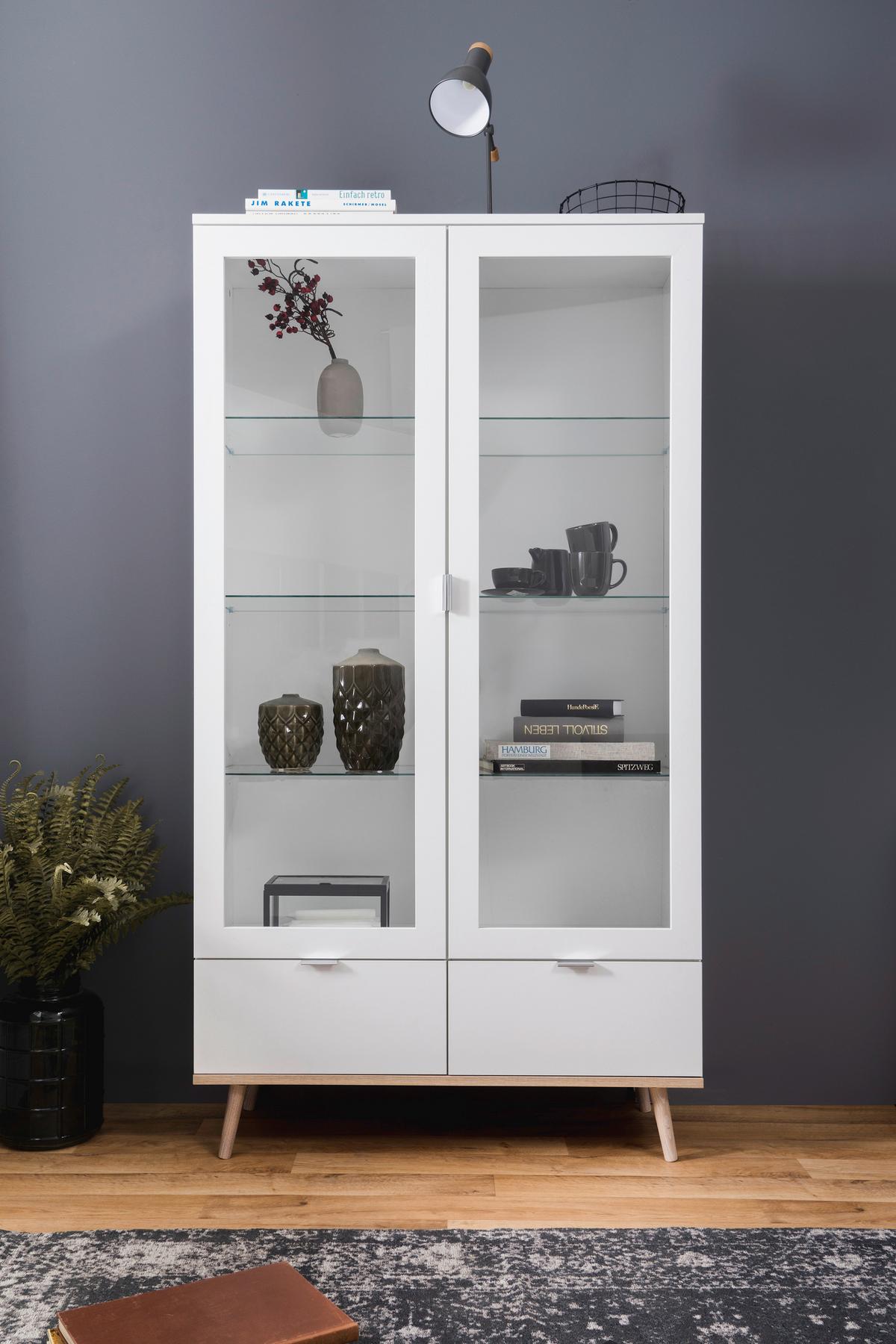 Vitrine Göteborg 54 - Eichefarben/Weiß, KONVENTIONELL, Glas/Holzwerkstoff (100/185/40cm) - MID.YOU