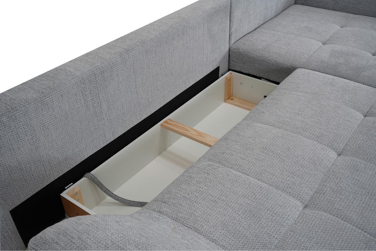 Ecksofa Mendoza New Chenille Grau, Lf: 125x241cm - Schwarz/Grau, KONVENTIONELL, Textil (309/197cm) - Ondega