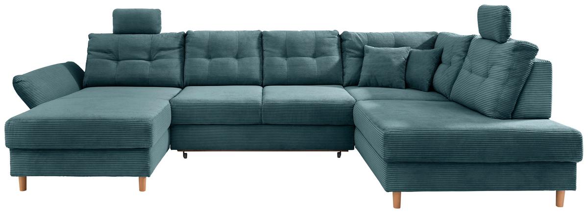 Wohnlandschaft Brizzini Mit Schlaffunktion, Petrol - Petrol/Naturfarben, MODERN, Textil (176/338-352/206cm) - Livetastic